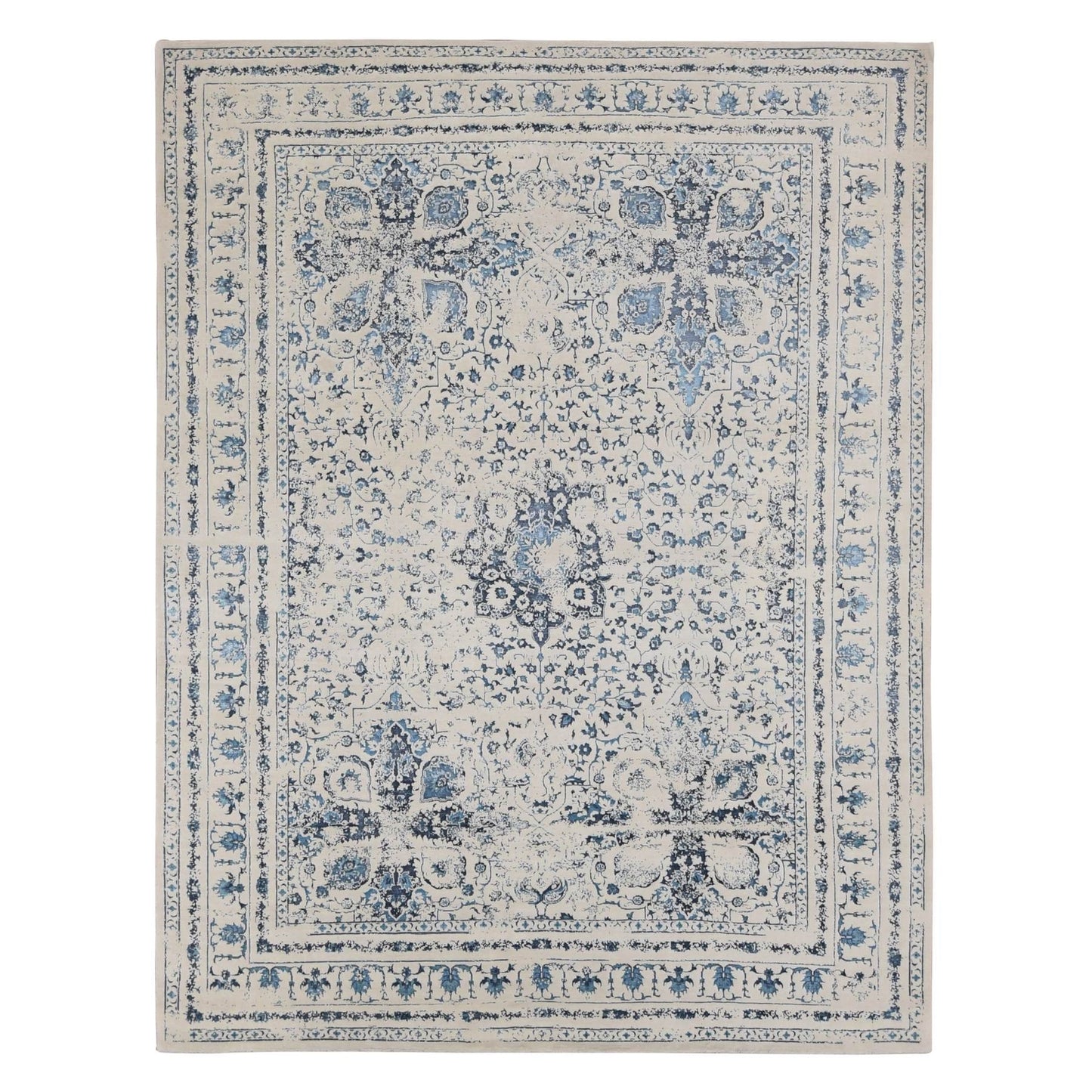 9'X12'1" Ivory Modern Broken Design Wool And Silk Hand Knotted Rug