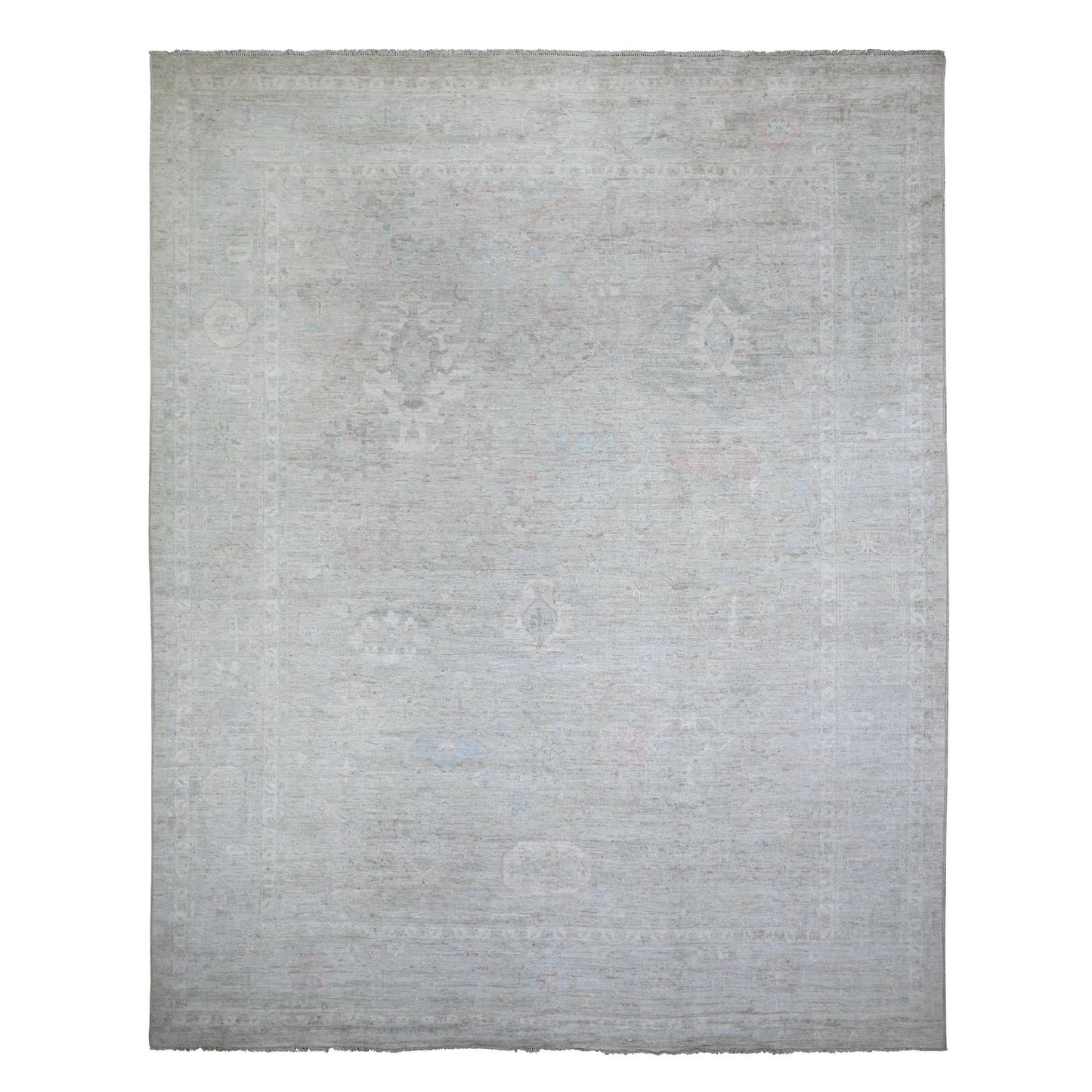 11'10"X14'10" Mineral Gray Wool Hand Knotted Angora Oushak Oversized Rug