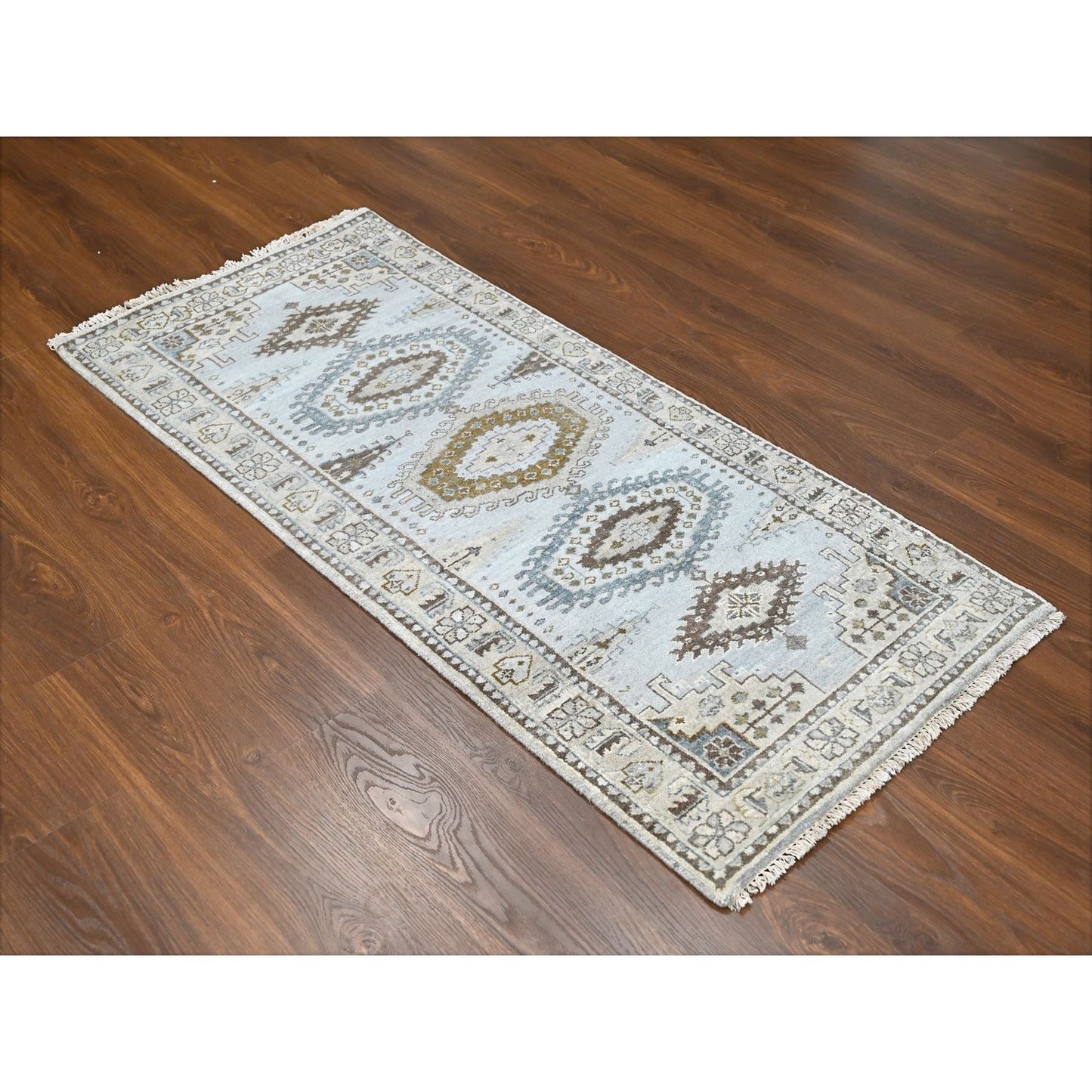 2'9"X6' Krypton Gray Zoroastrian Village Design Oriental Runner Rug