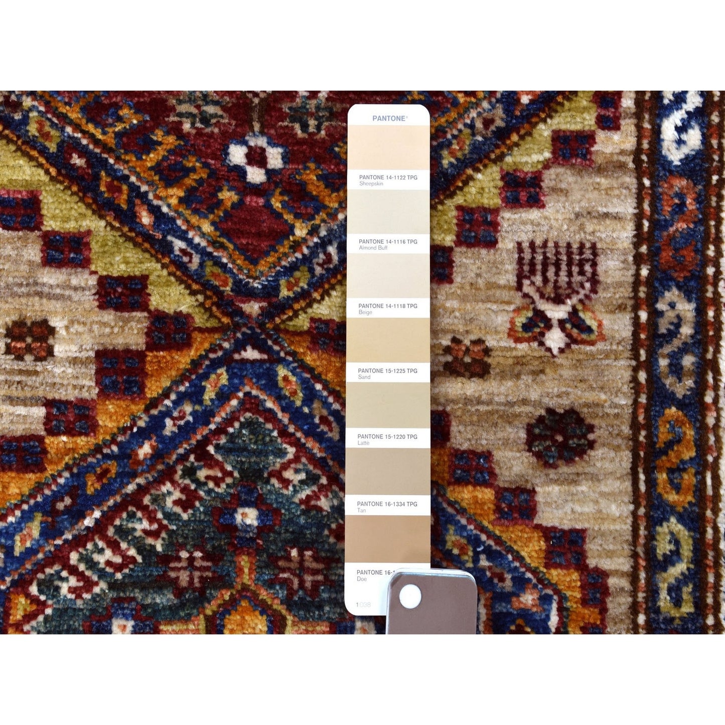2'8"X10' Beige Geometric Design Natural Wool Super Kazak Hand-Knotted Rug