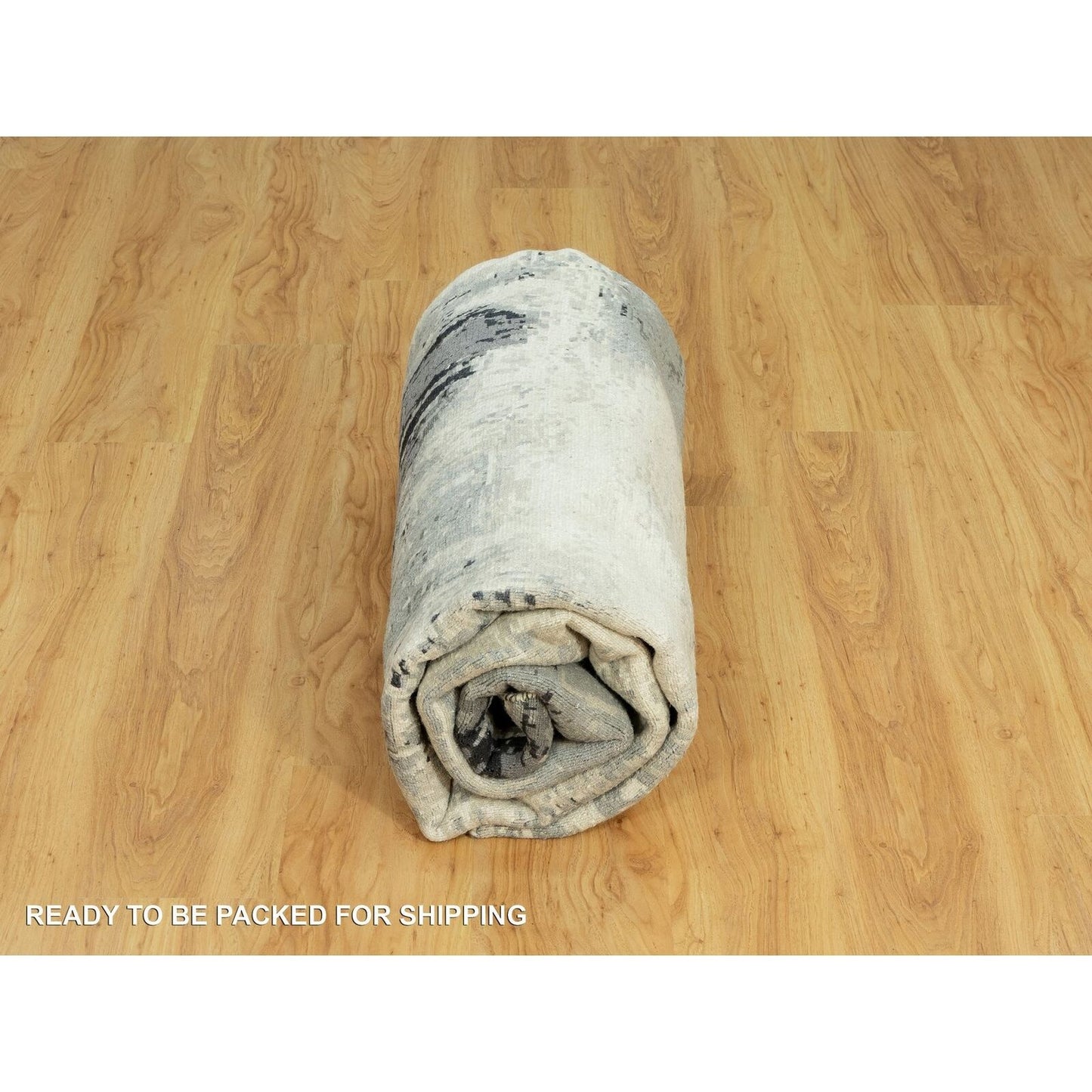 8'X8' Black Hand Knotted Abstract Wool And Silk Round Rug