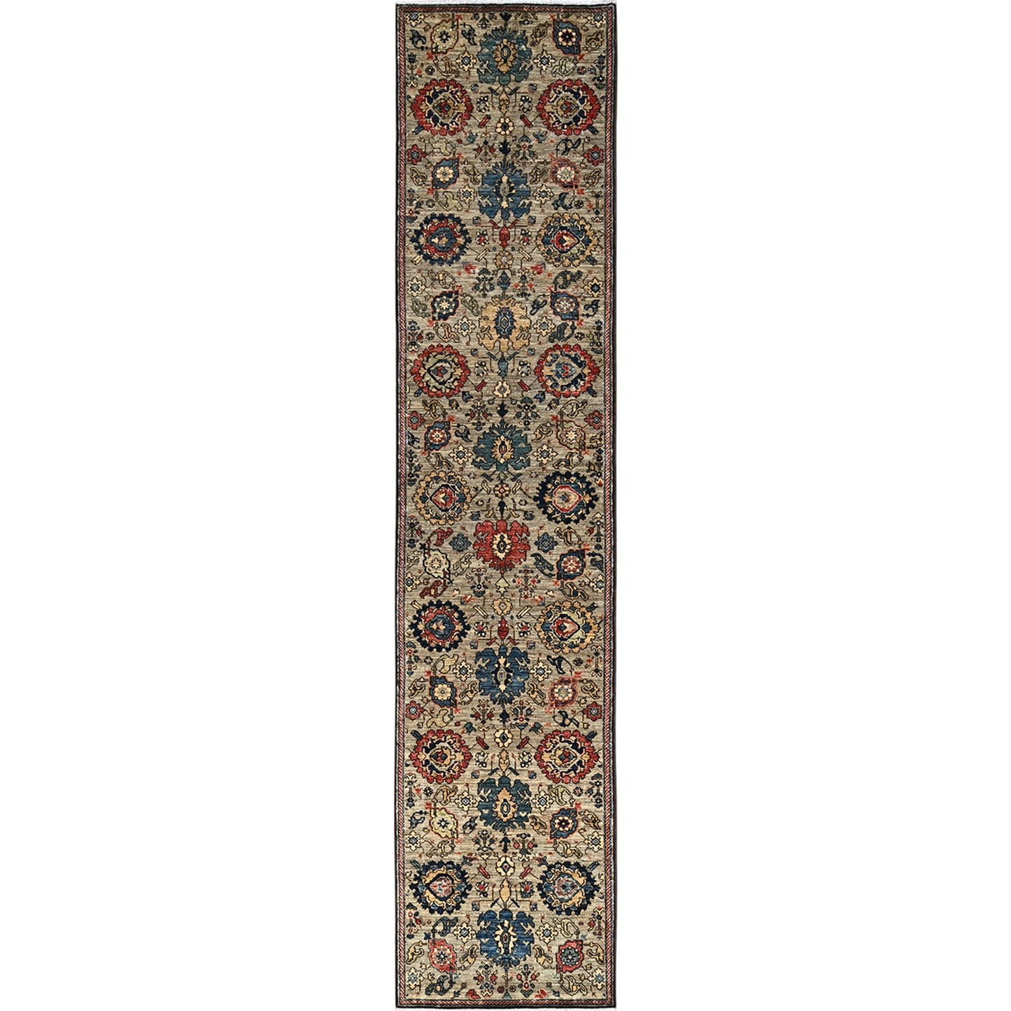 3'X13'10" Tan Brown All Over Design Soft Wool Hand Knotted Runner Rug