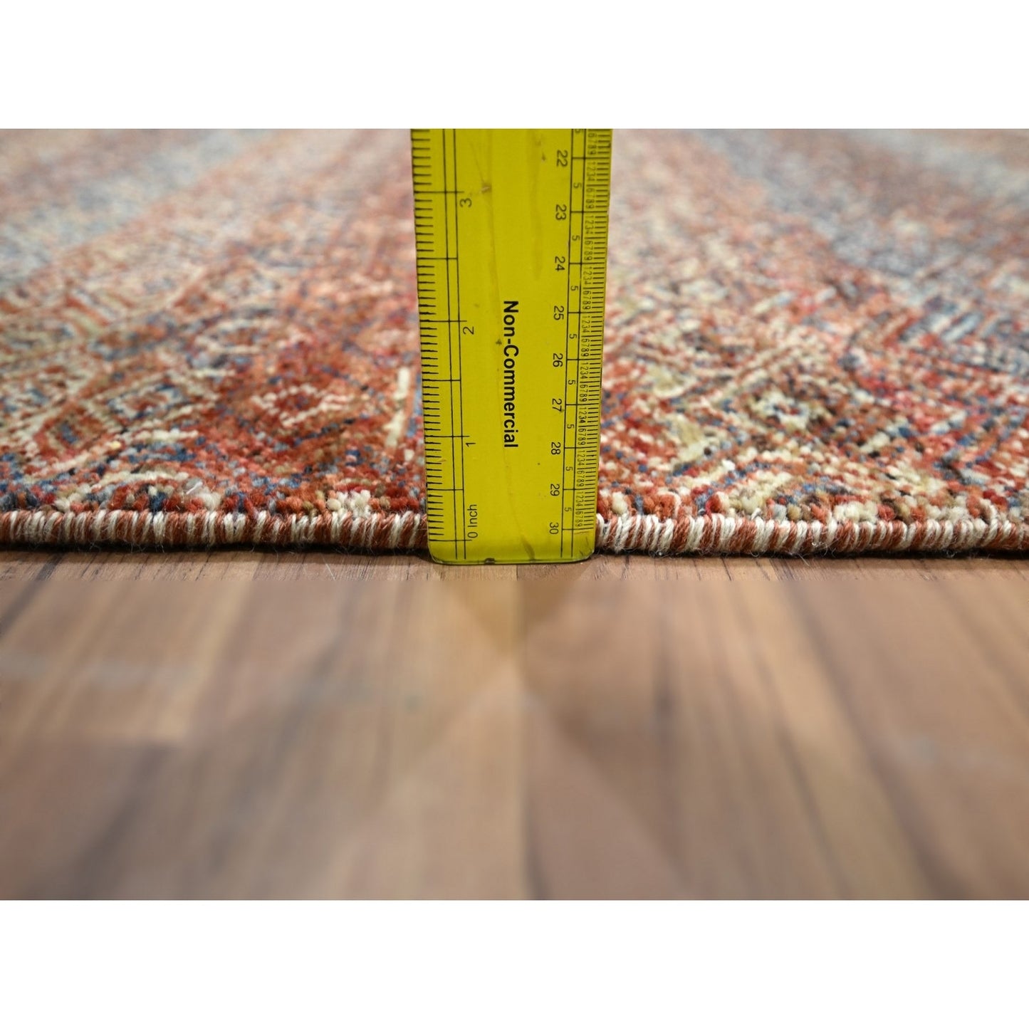 2'7"X10' Red Small Geometric Design Soft Wool Hand Knotted Runner Rug