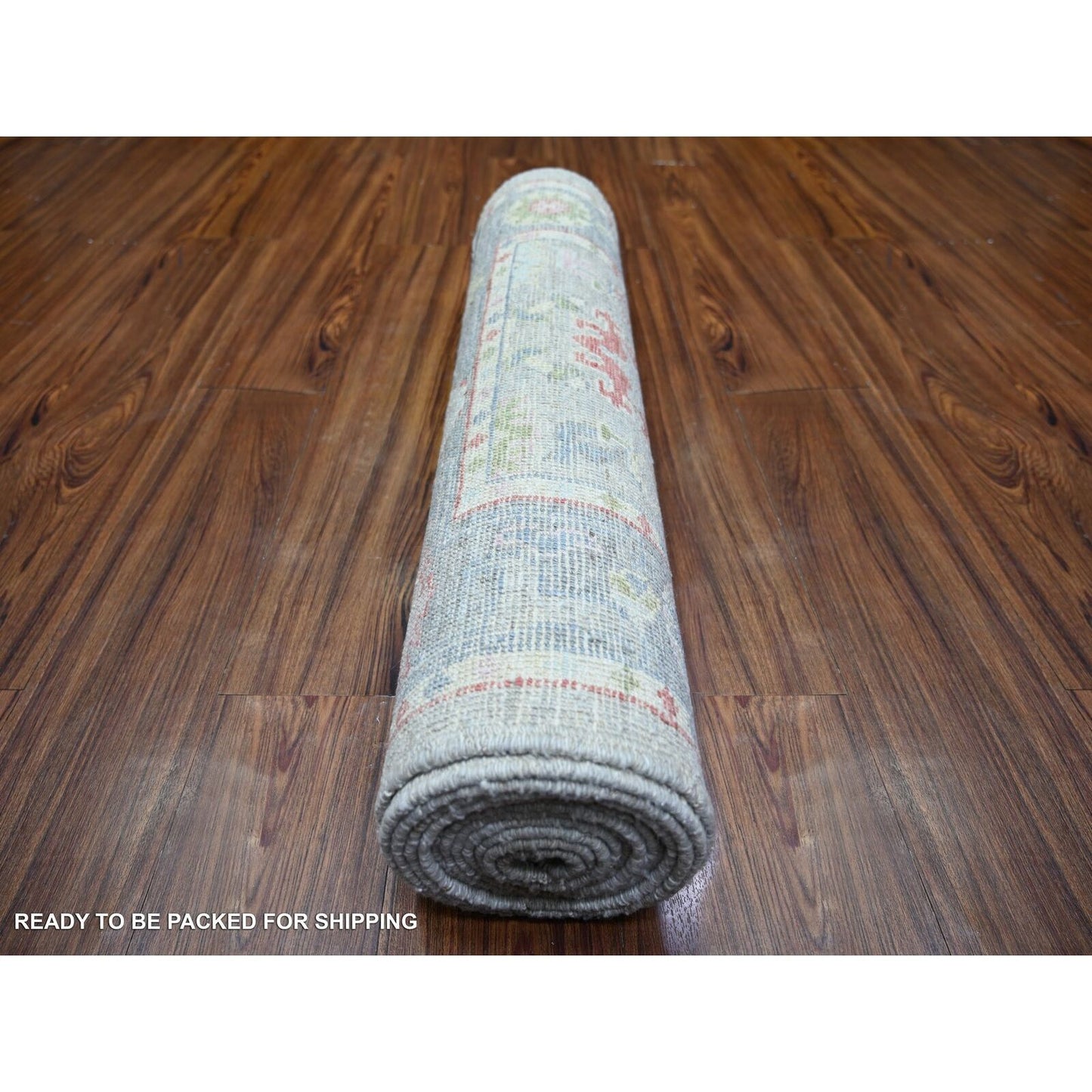 2'9"X13'7" Coin Gray Afghan Angora Oushak Hand Knotted Wool Runner Rug