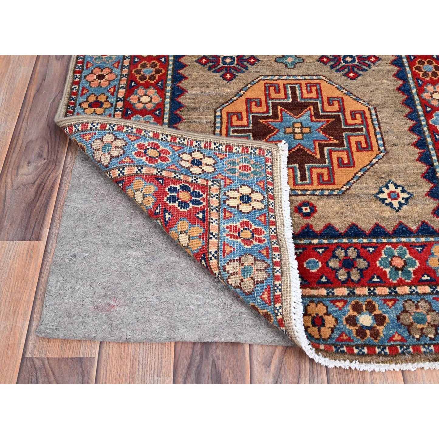 2'7"X9'8" Linen Beige Afghan Special Kazak Wool Hand Knotted Runner Rug