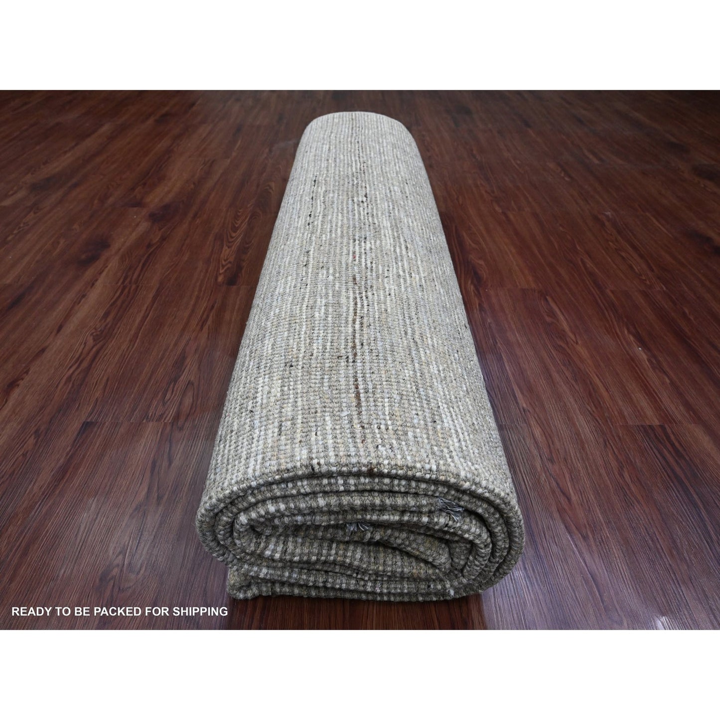 9'X12' Light Brown Moroccan Weave Erased Pattern Hand Knotted Wool Rug