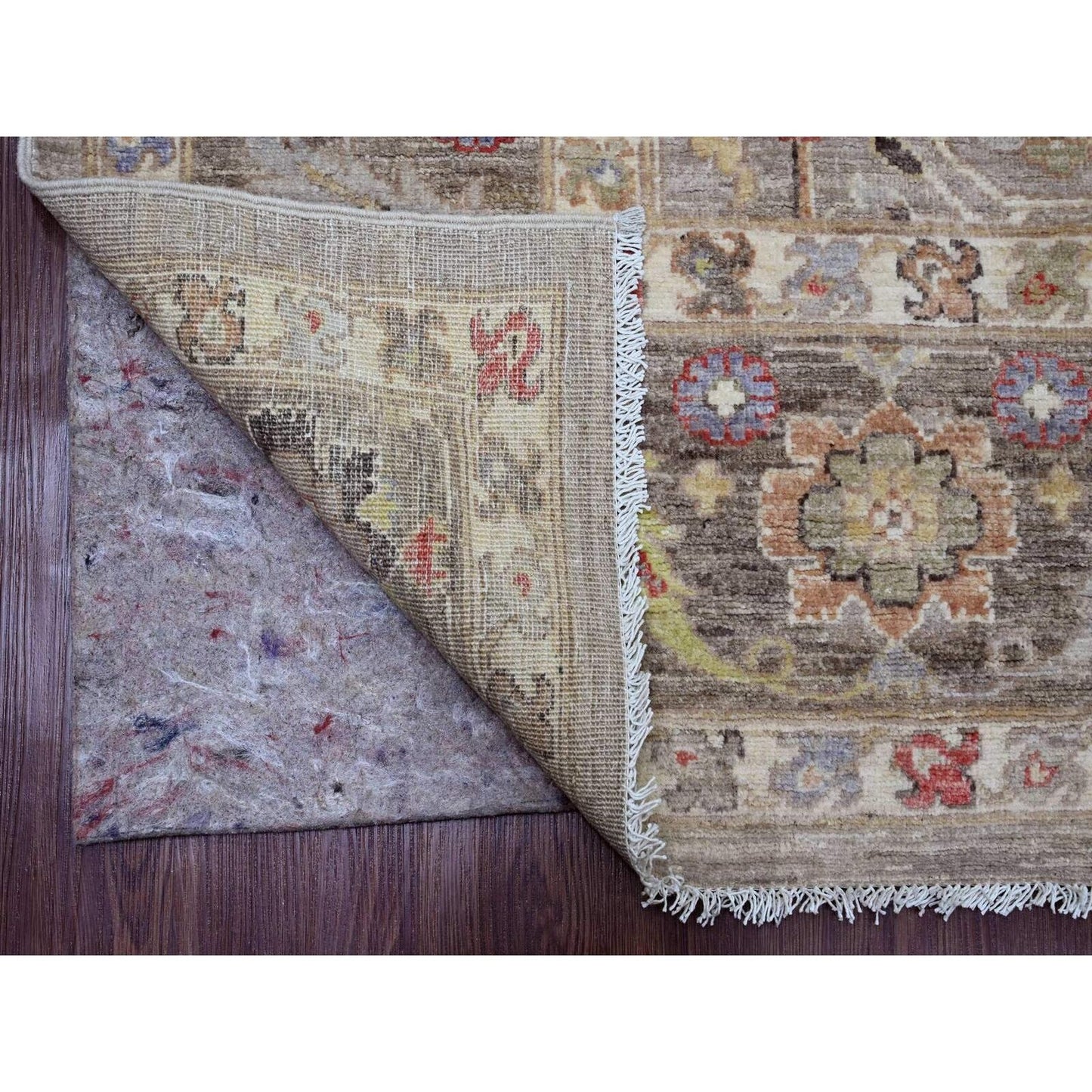 8'X9'9" Brown Peshawar Heris All Over Design Pure Wool Hand Knotted Rug