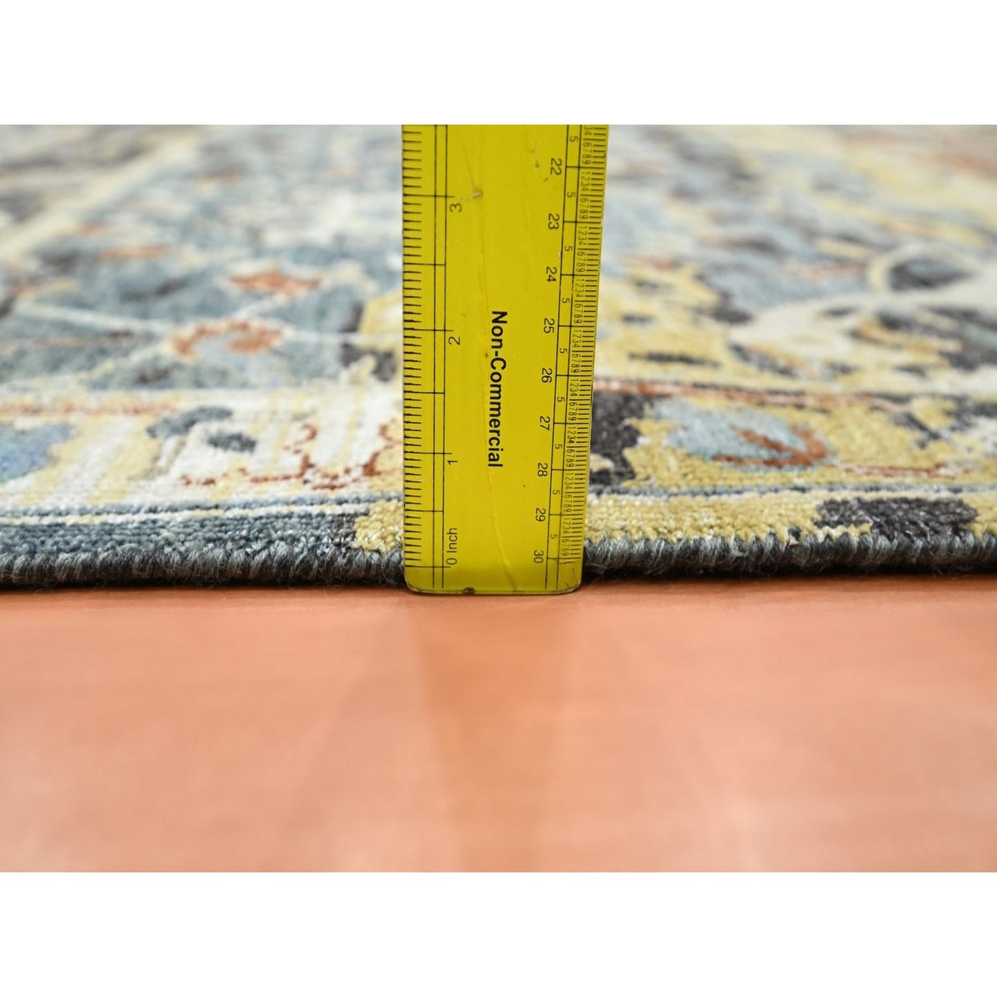 5'1"X7'4" Black With Yellow Zoroastrian Design Pure Wool Hand Knotted Rug