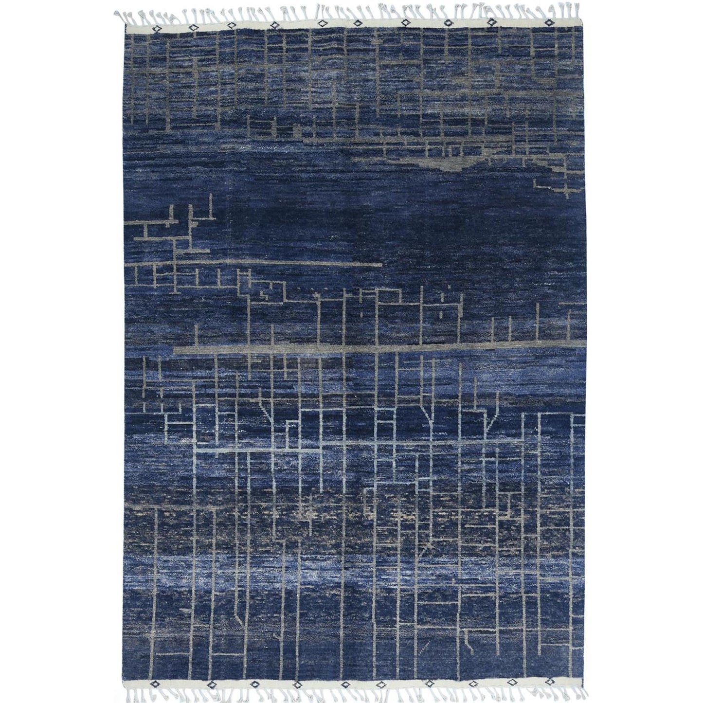 9'X12'5" Blue Hand Knotted Ben Ourain Moroccan Berber Soft Wool Rug