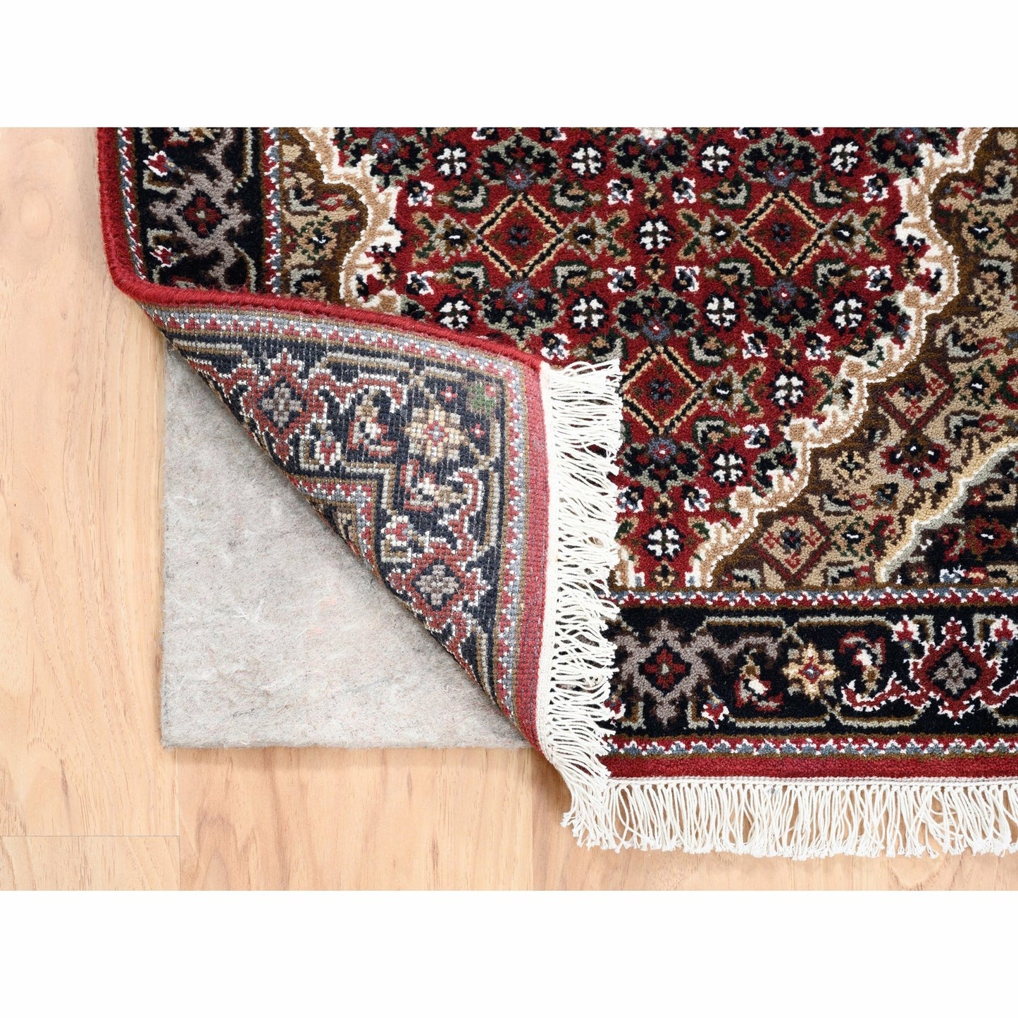 2'X6'1" Wool And Silk Red Tebraz Mahi Fish Design Hand Knotted Runner Rug