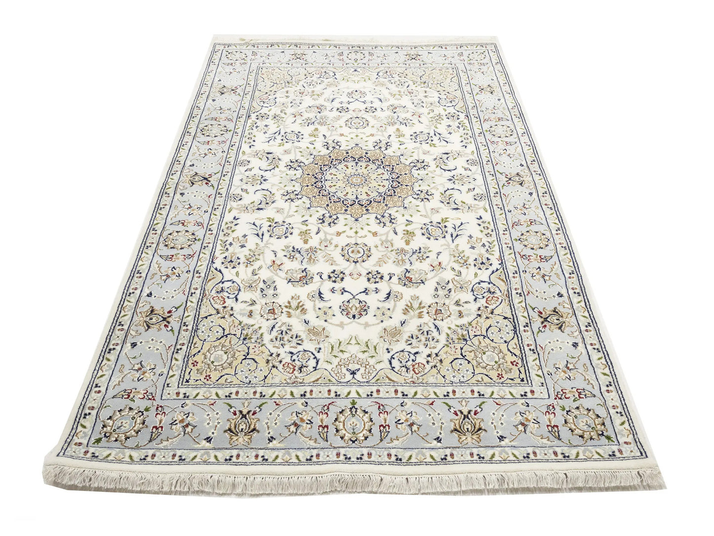 Indo-Nain Cream Floral Medallion Oriental Rug