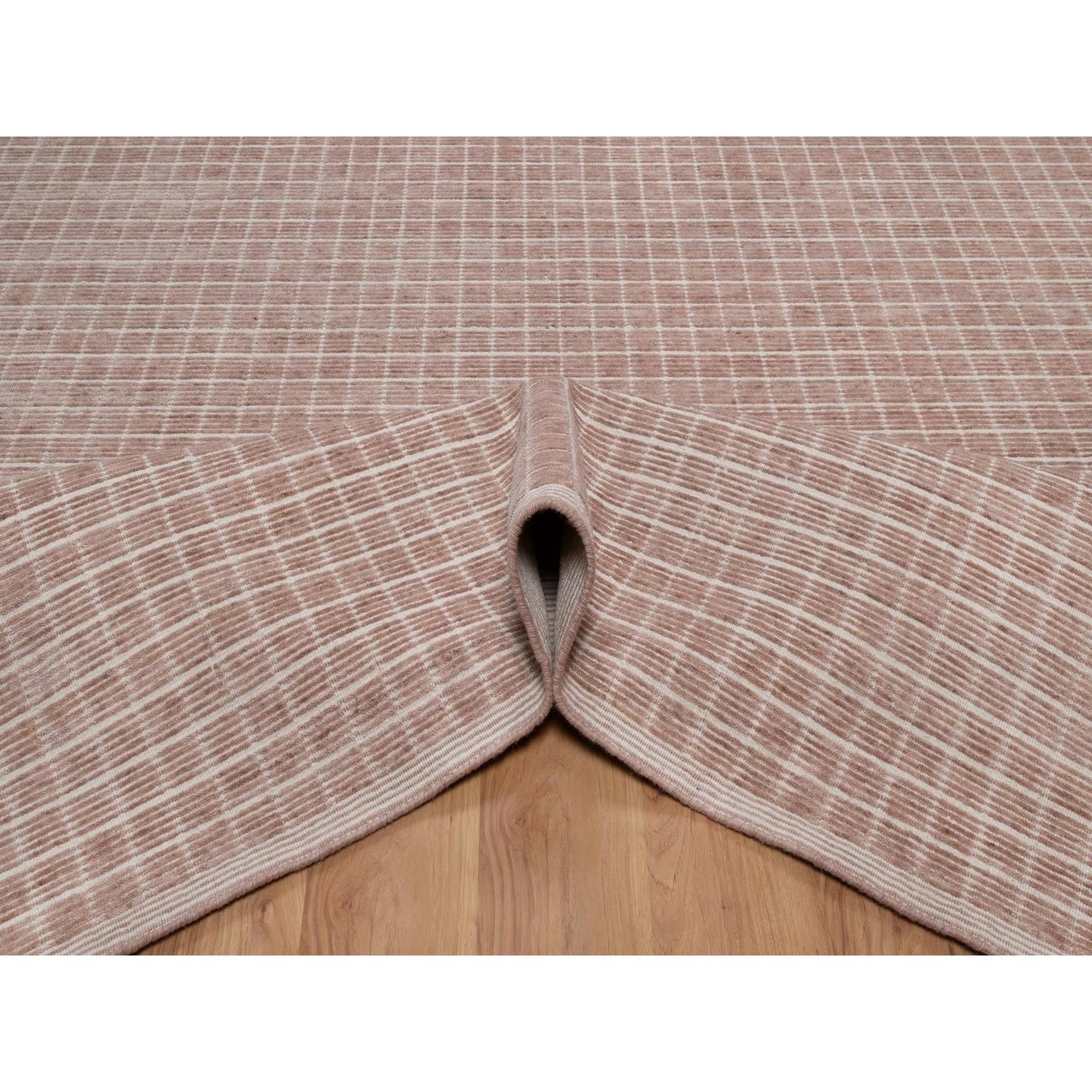 9'X12' Rose Pink Modern Plain Decor Box Design Loomed Knotted Wool Rug