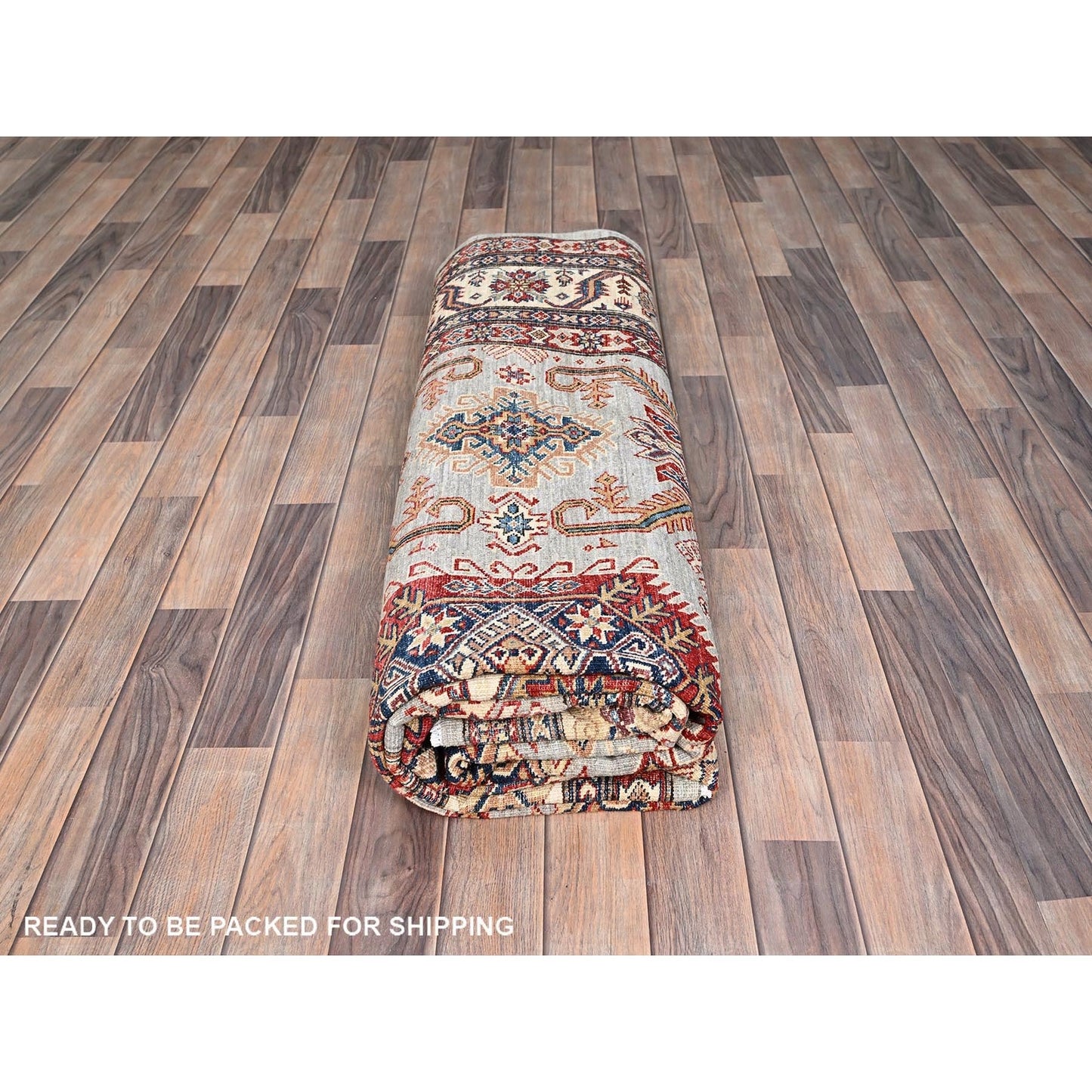 8'X9'10" Ivory 100% Wool Afghan Super Kazak Hand Knotted Oriental Rug