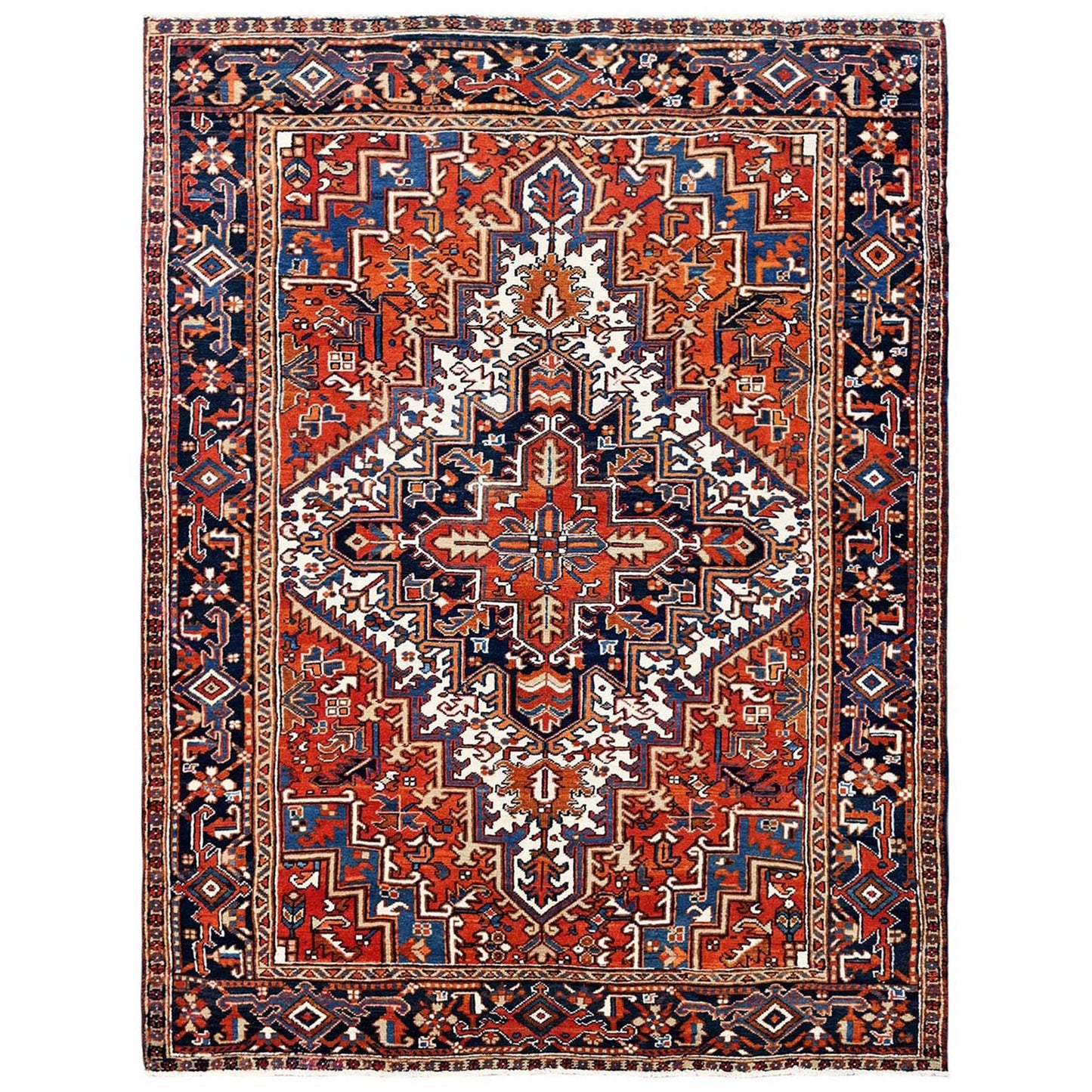 6'10"X8'10" Chili Red Vintage Zoroastrian Heris Pure Wool Hand Knotted Rug