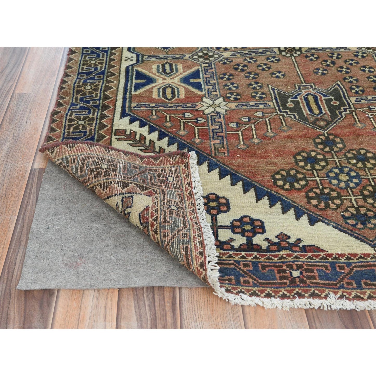 4'X10'Mocha Brown Farsian Heris Hand Knotted Wool Cropped Thin Runner Rug