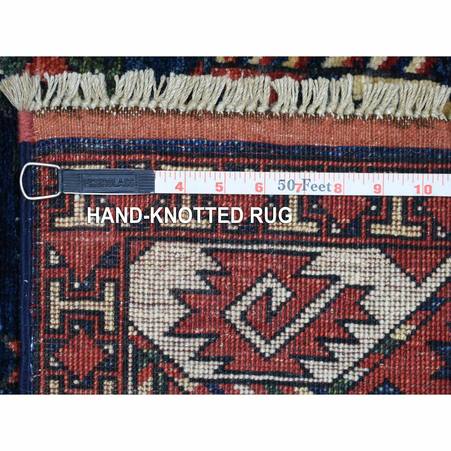 4'X5'9" Navy Afghan Ersari Elephant Feet Design Wool Hand Knotted Rug