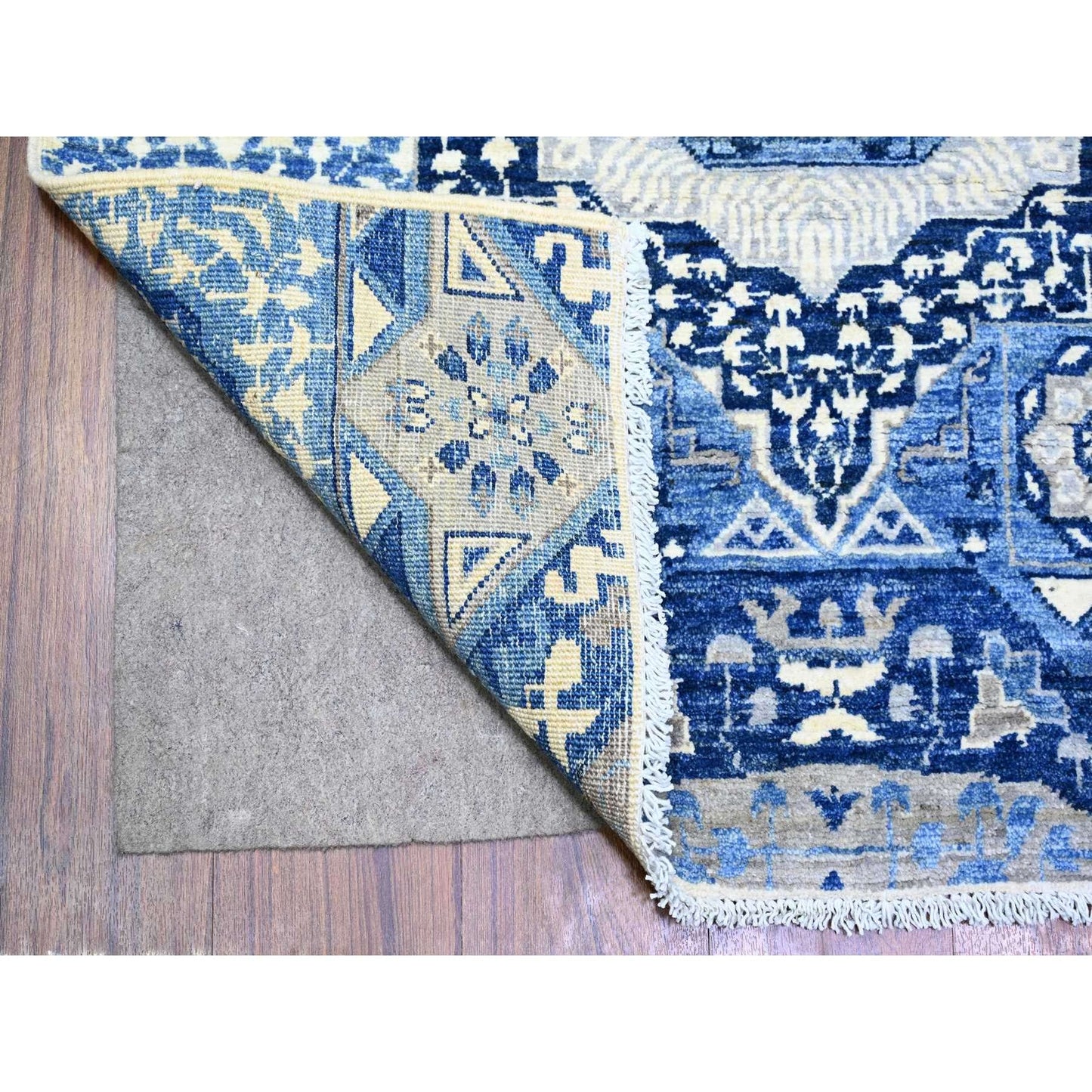 5'7"X9'2" Little Boy Blue Soft Wool Hand Knotted Finer Peshawar Rug