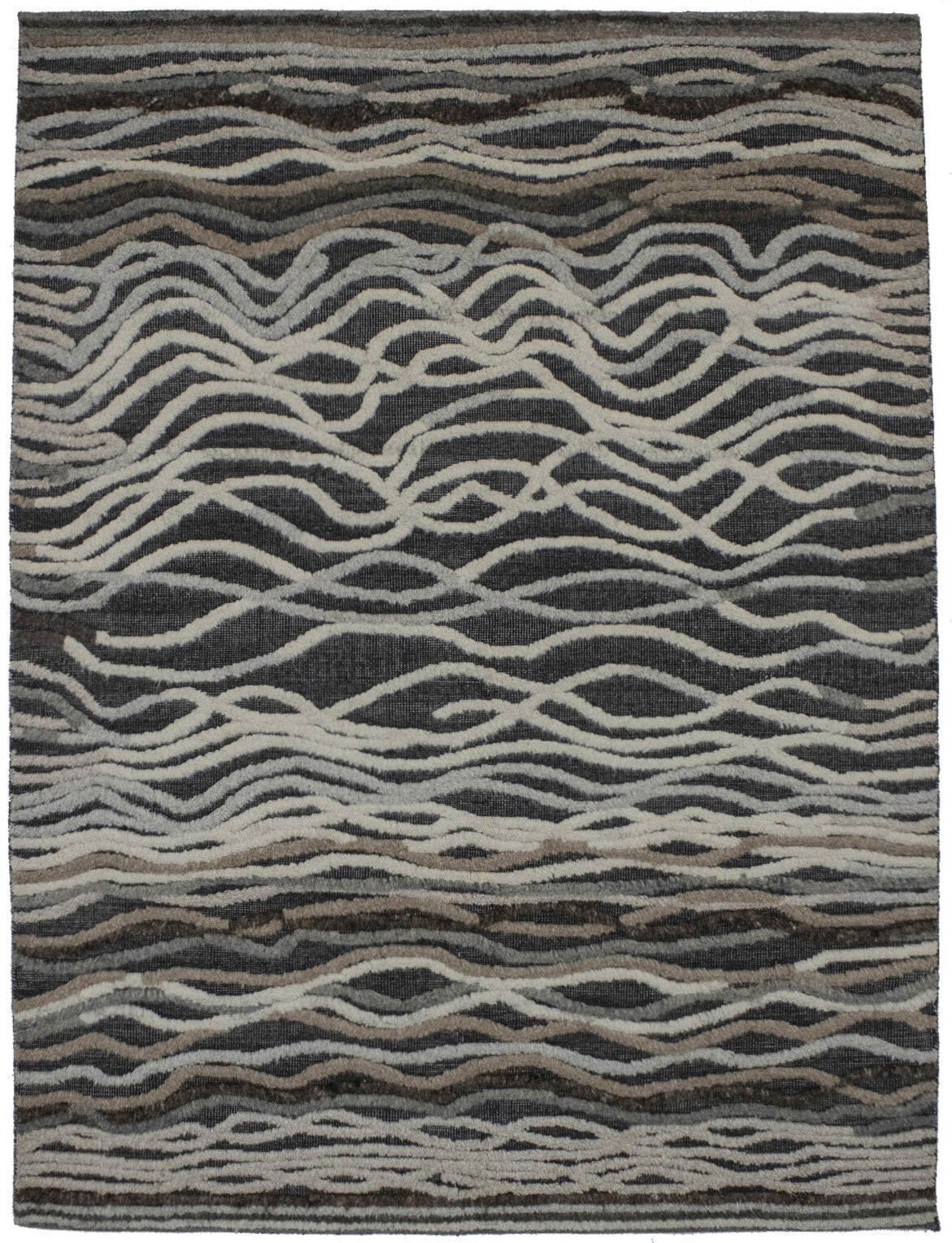 Handmade Modern Area Rug High-Low Relief Waves