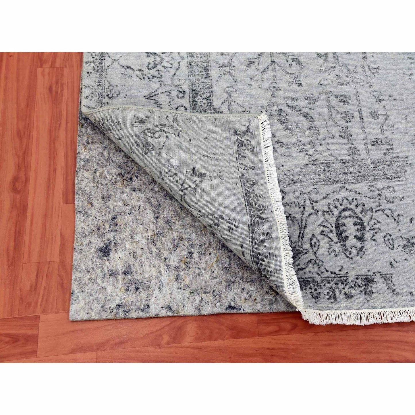 8'X9'10" Gray Wool And Silk Hand Knotted Zoroastrian Tebraz Design Rug