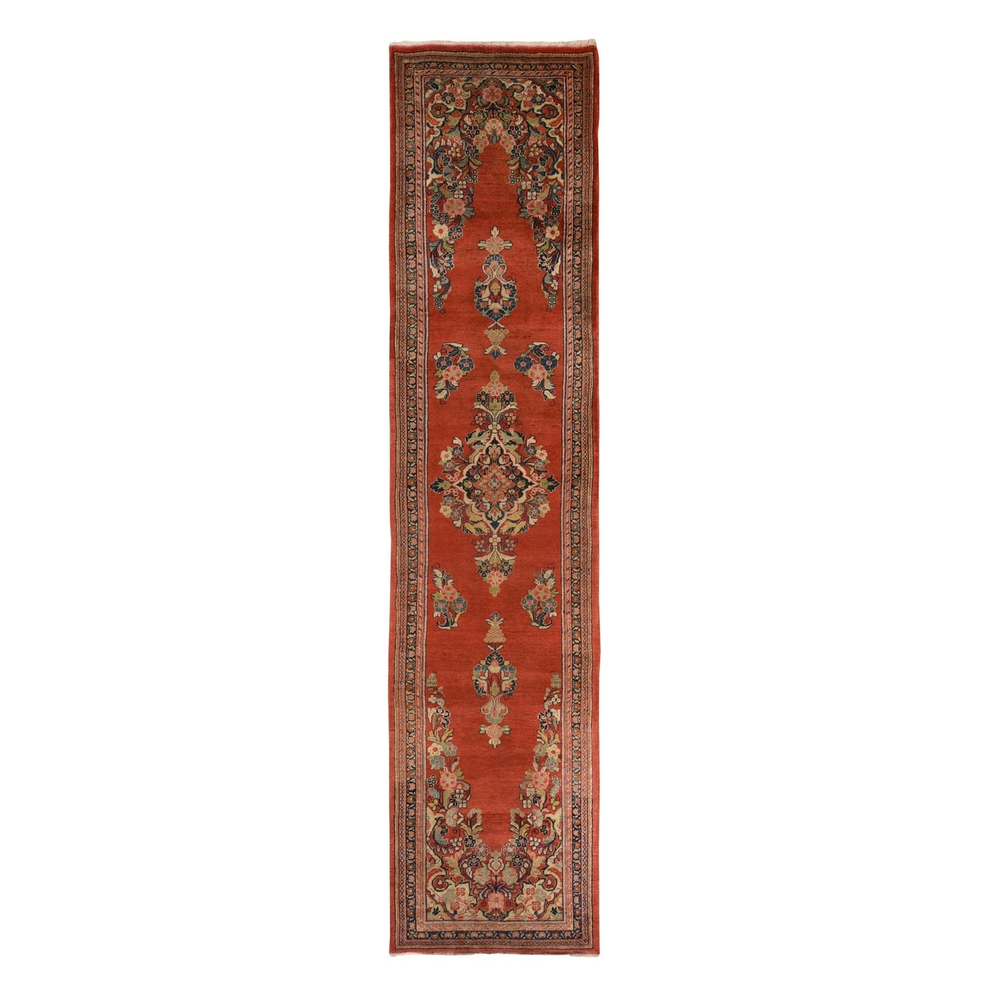 3'7"X15' Red Vintage Zoroastrian Saroogh Wool Hand Knotted Runner Rug