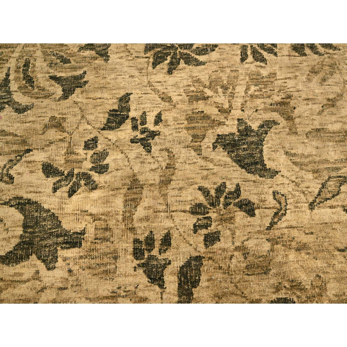 7'10"X9'9" Brown Leaf Design Natural Wool Hand Knotted Zero Pile Rug