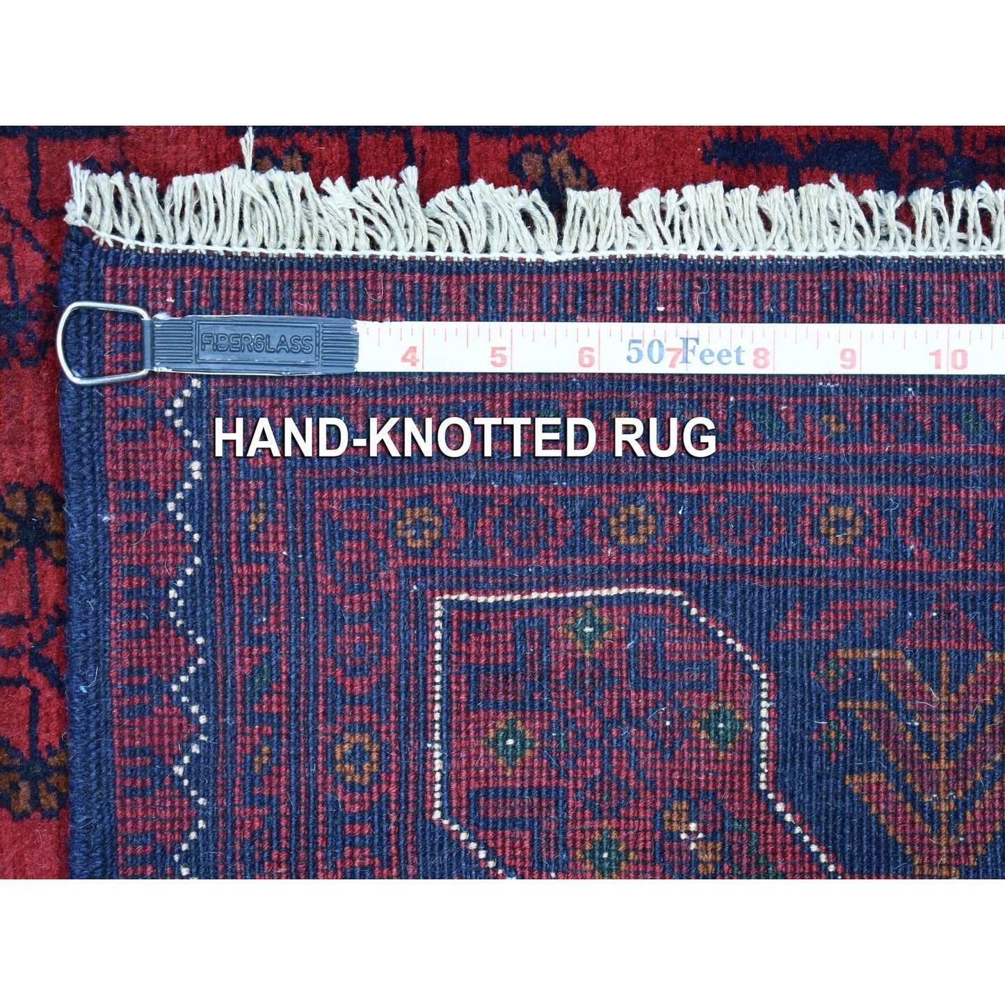 4'2"X6'6" Deep Red Afghan Khamyab Pure Wool Hand Knotted Oriental Rug