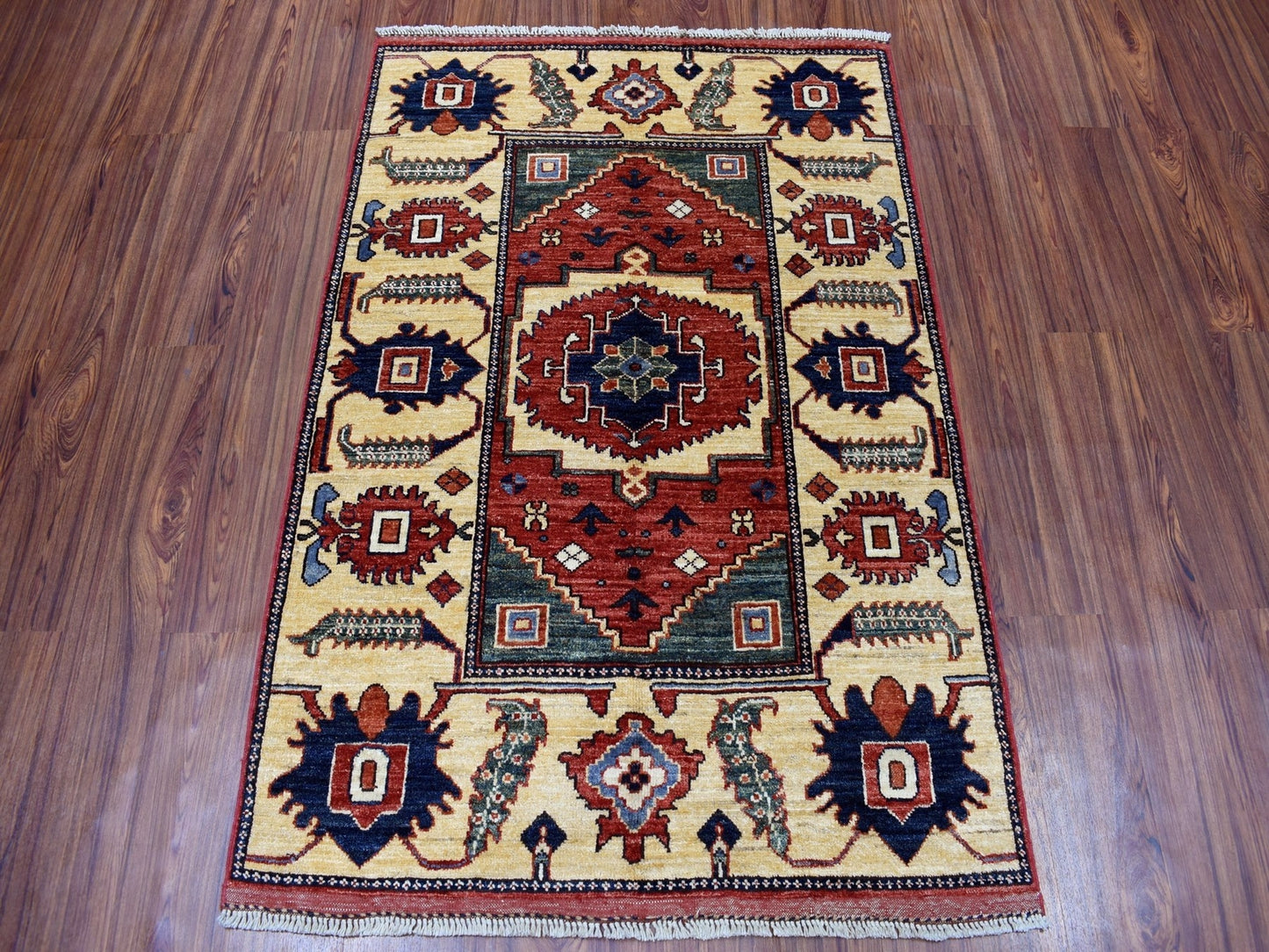 3'5"X4'9" Pure Wool Hand-Knotted Tribal Oriental Rug