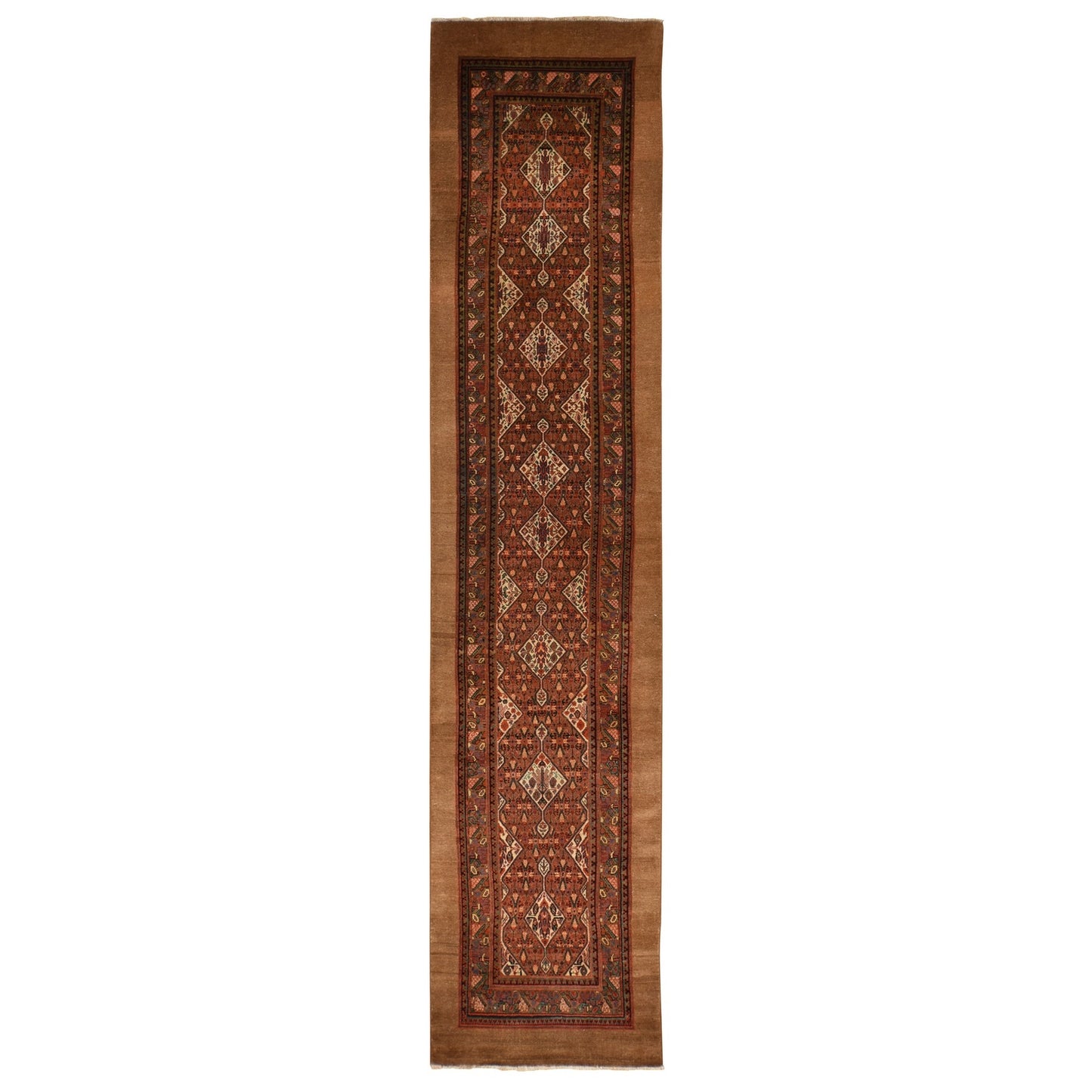3'2"X15' Brown Antique Camel Hair Serrib All Wool Hand Knotted Runner Rug