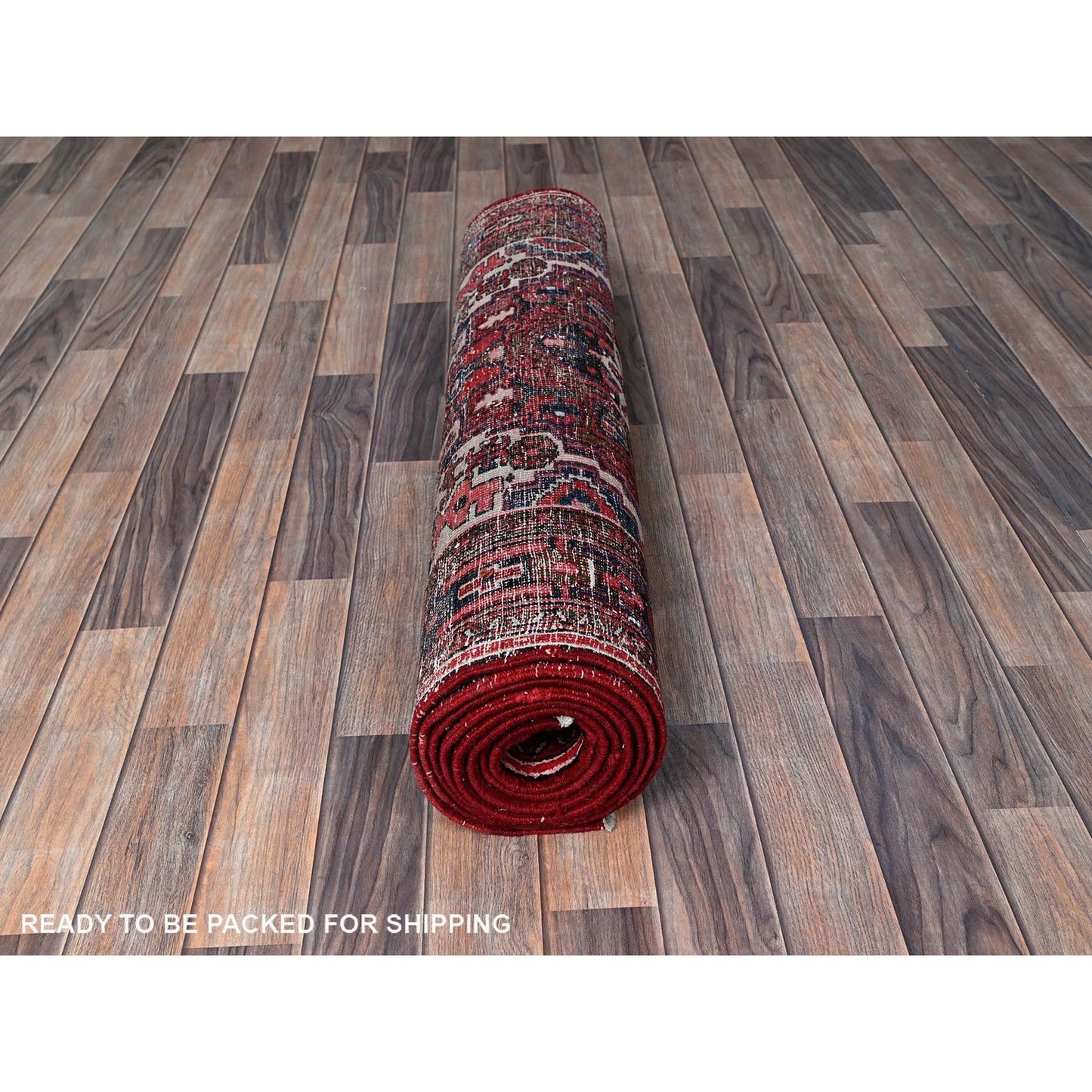 3'6"X11'5" Red Vintage Zoroastrian Heris Pure Wool Hand Knotted Runner Rug