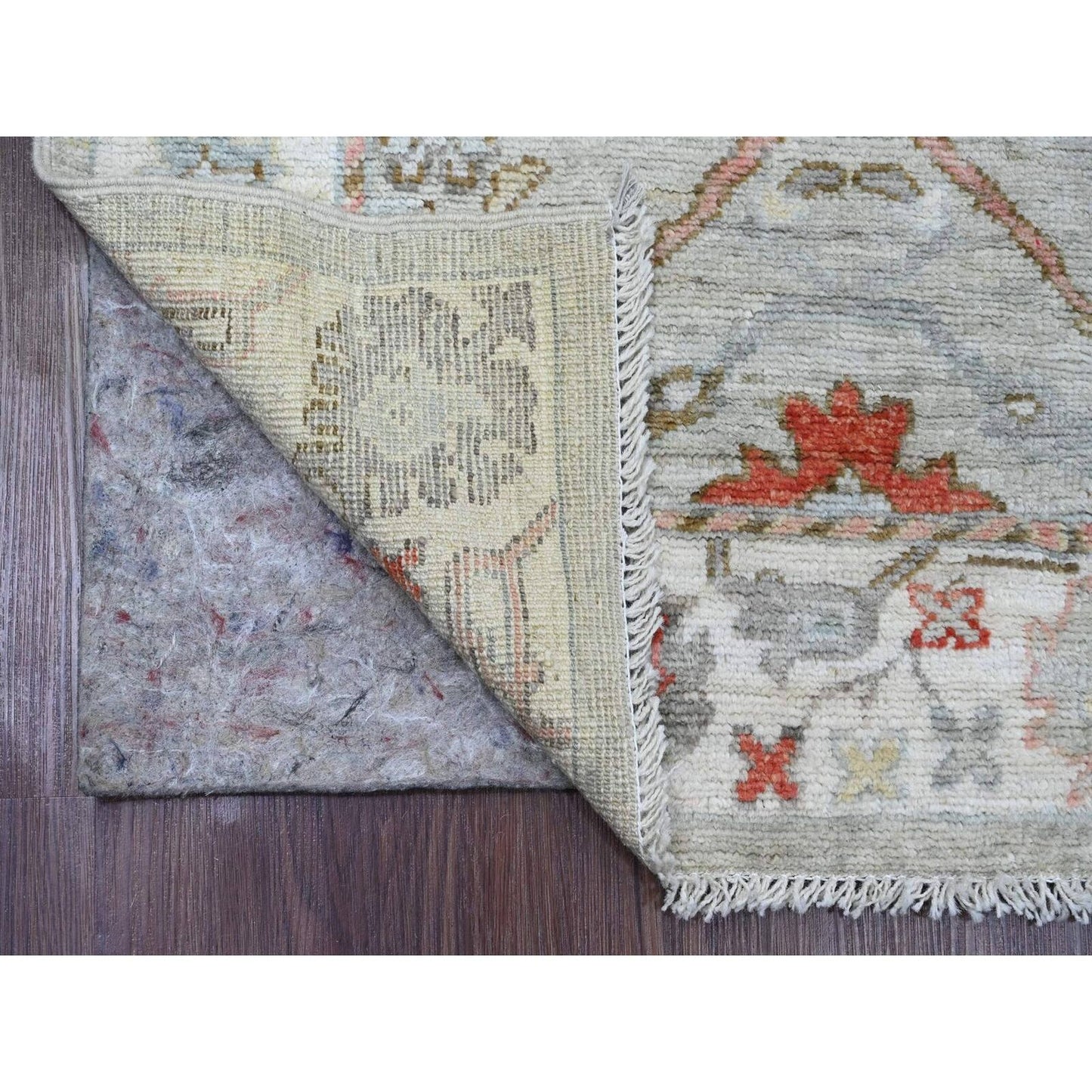 3'X10'6" Gray Afghan Angora Oushak Hand Knotted 100% Wool Runner Rug