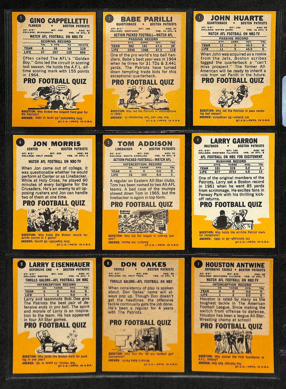 1967 Topps Football Card Complete Set (1-132)