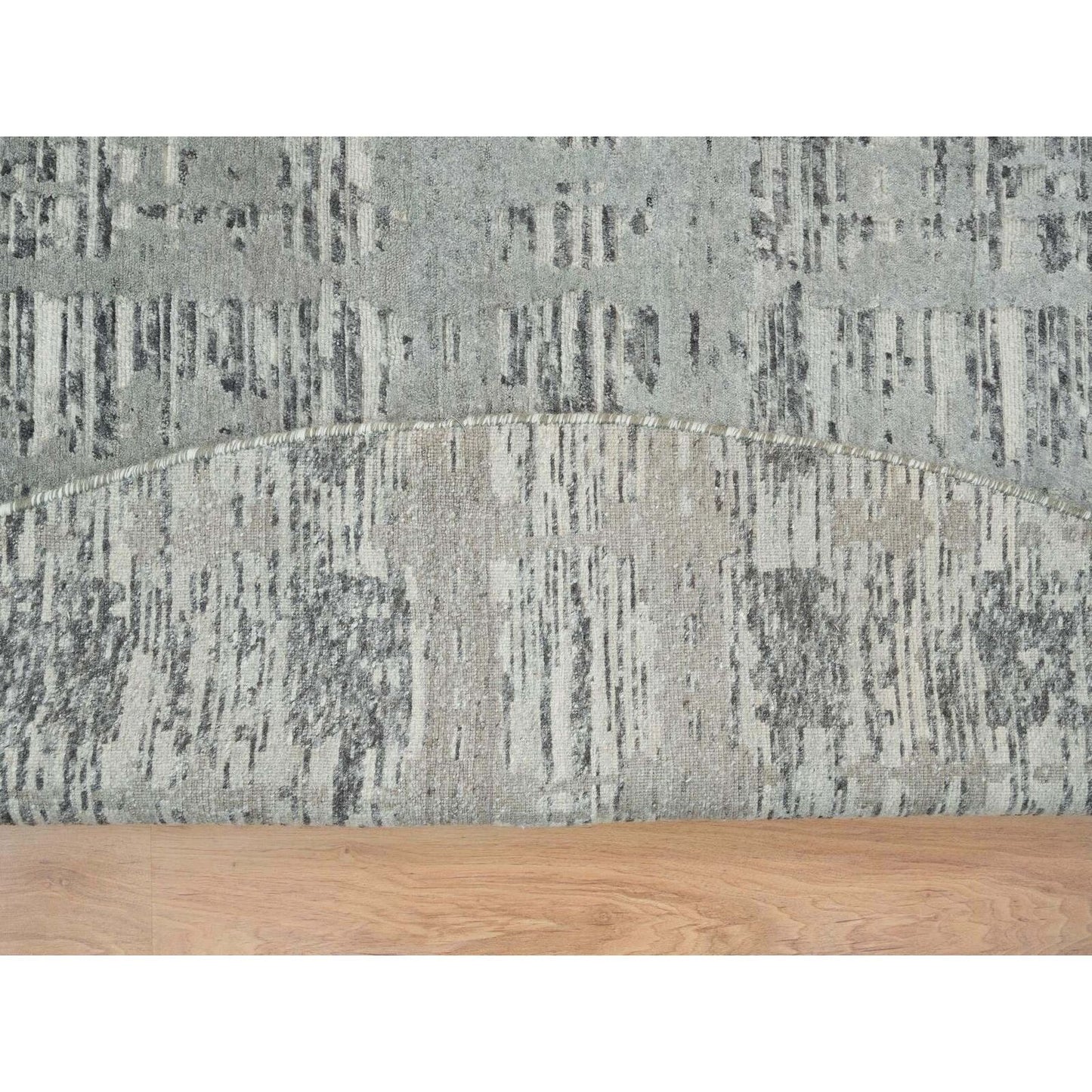 10'1"X10'1" Dark Grey Undyed Natural Wool Hand Knotted Round Oriental Rug