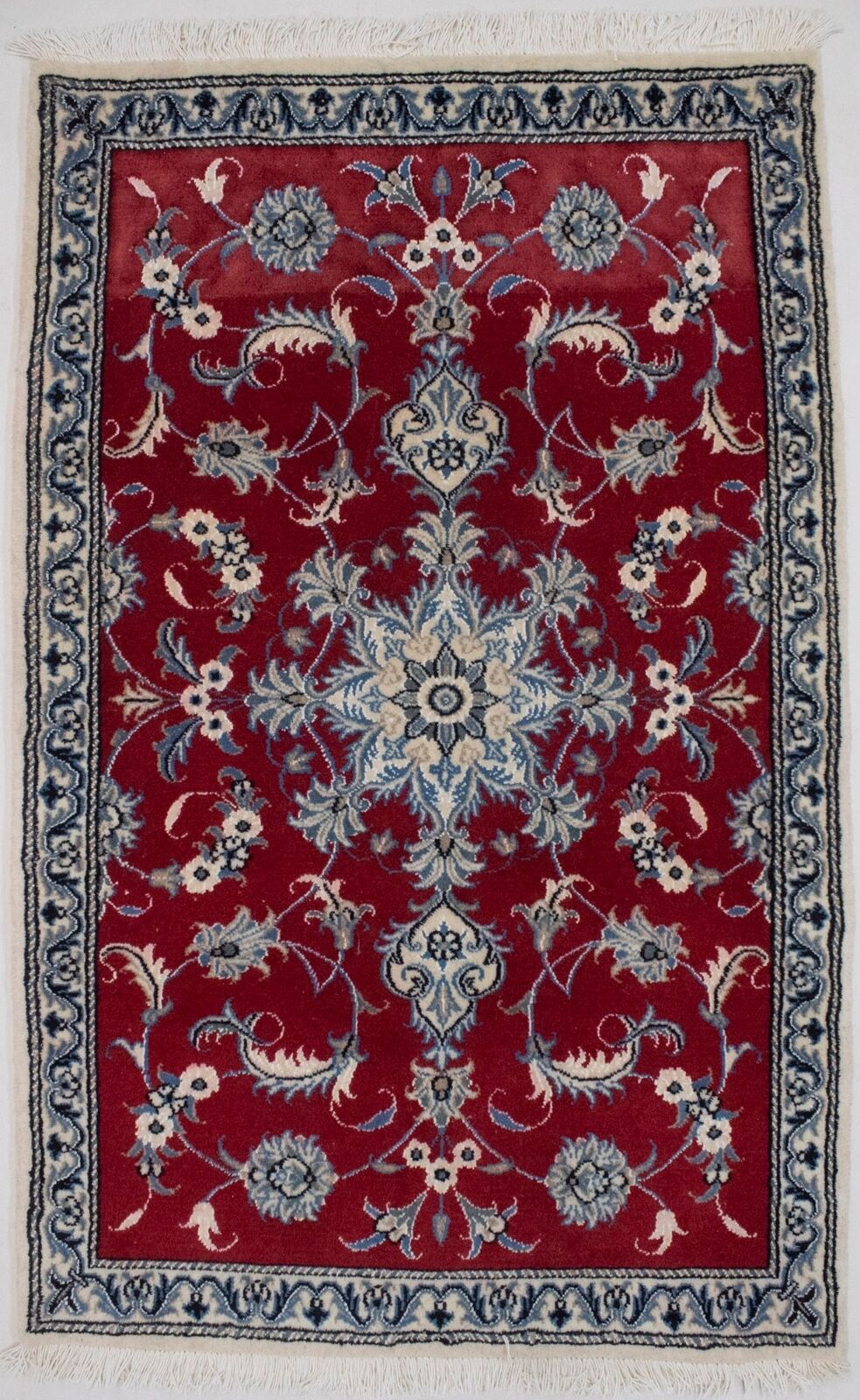 Hand-Knotted Red Area Rug Classic Floral Design