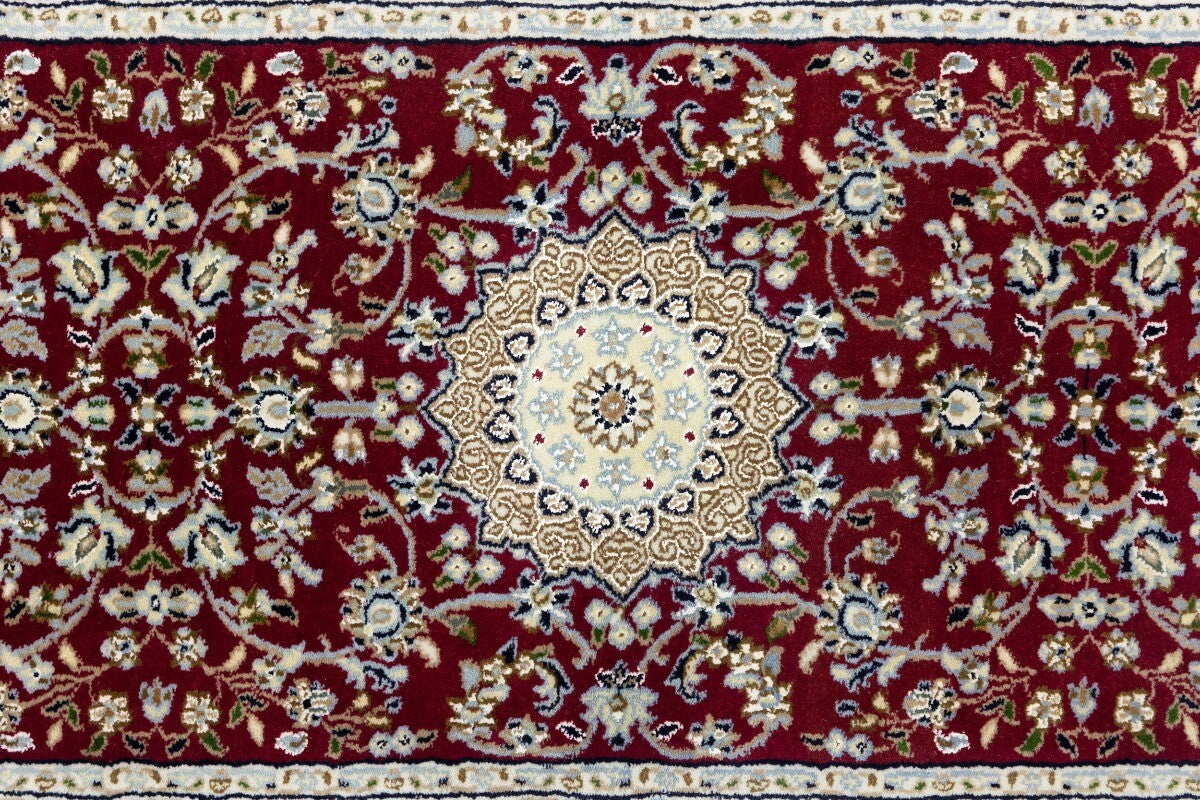 3X12 Ft Indo-Nain Red Floral Wool Oriental Runner