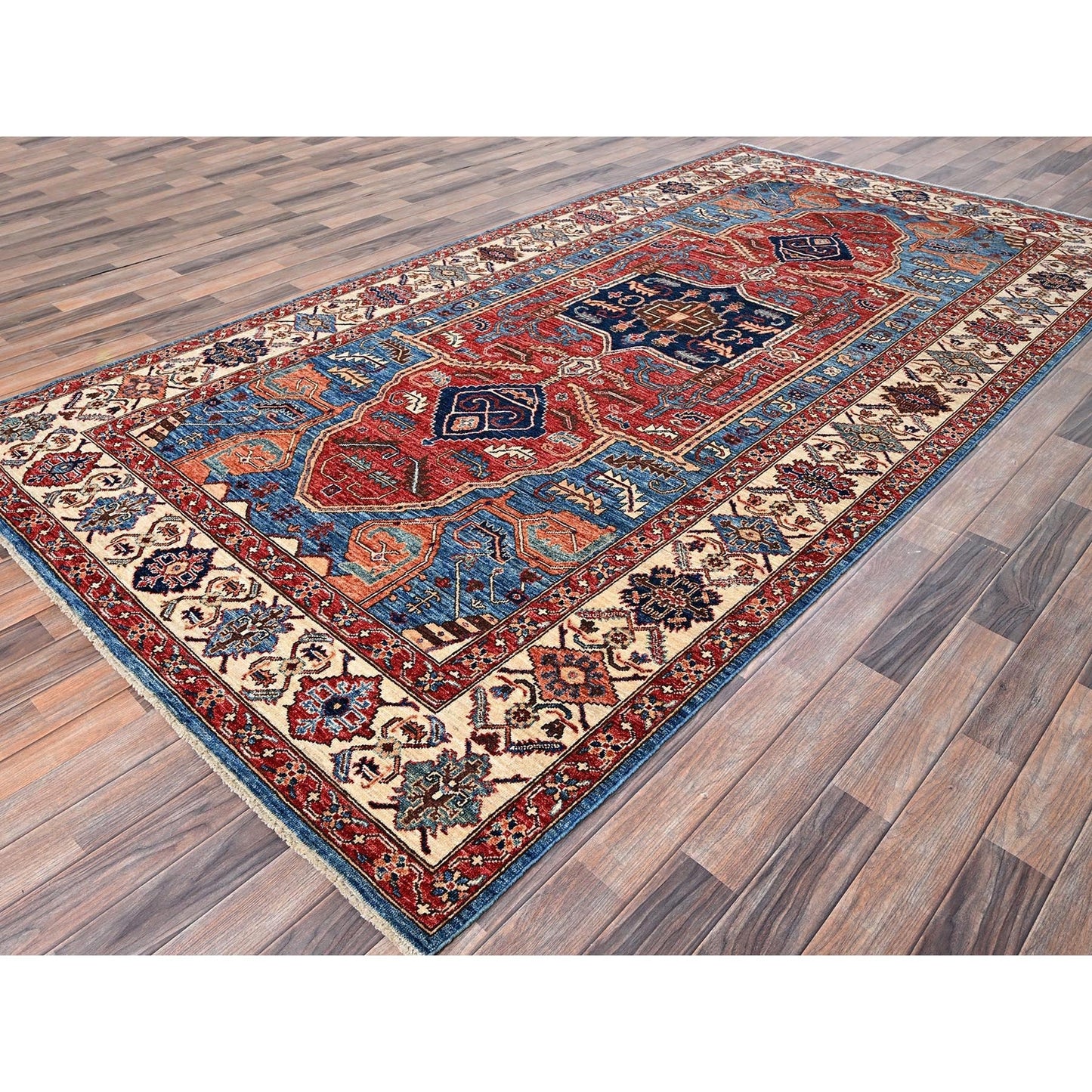 6'1"X11'7" Blue Aryana Grade Seeripe Heris Wool Hand Knotted Runner Rug