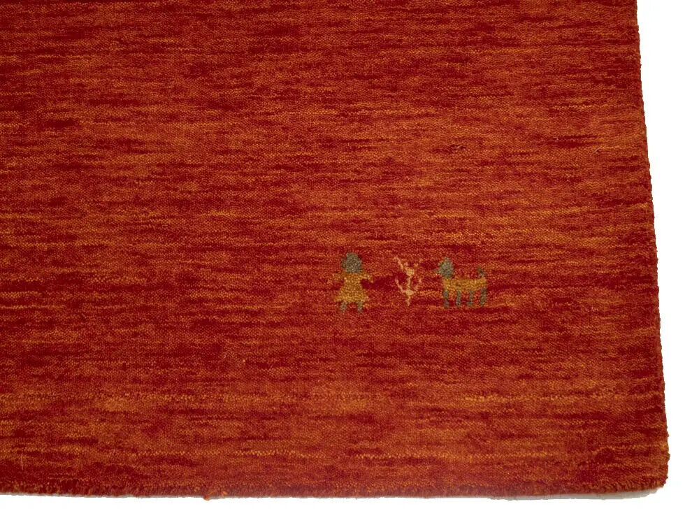 Orange-Red Gabbeh Modern Square Rug Wool Tribal