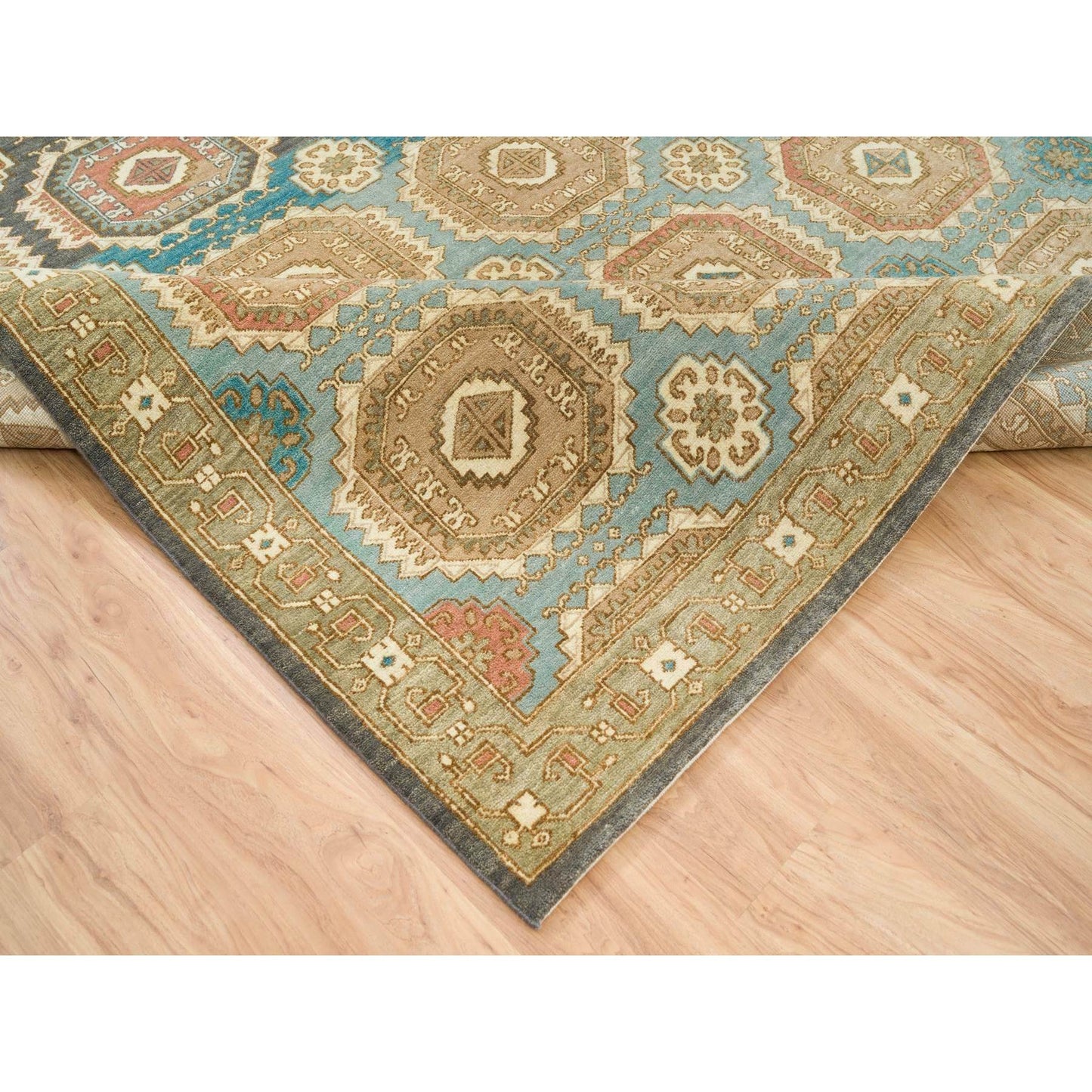 9'1"X12'1" Hand Knotted Wool,Caucasian Gul Motifs Distinct Abrash Rug