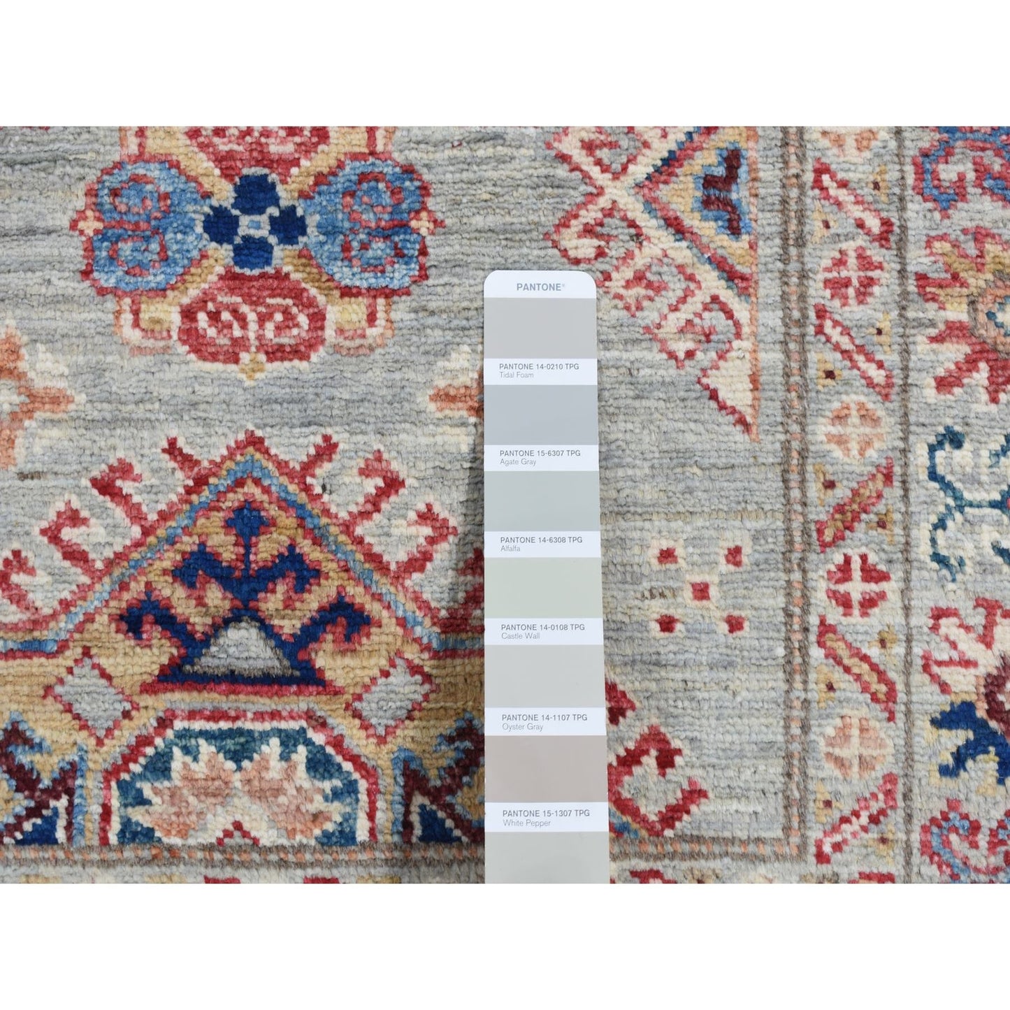 2'10"X8' Light Gray Afghan Super Kazak Hand Knotted Pure Wool Runner Rug