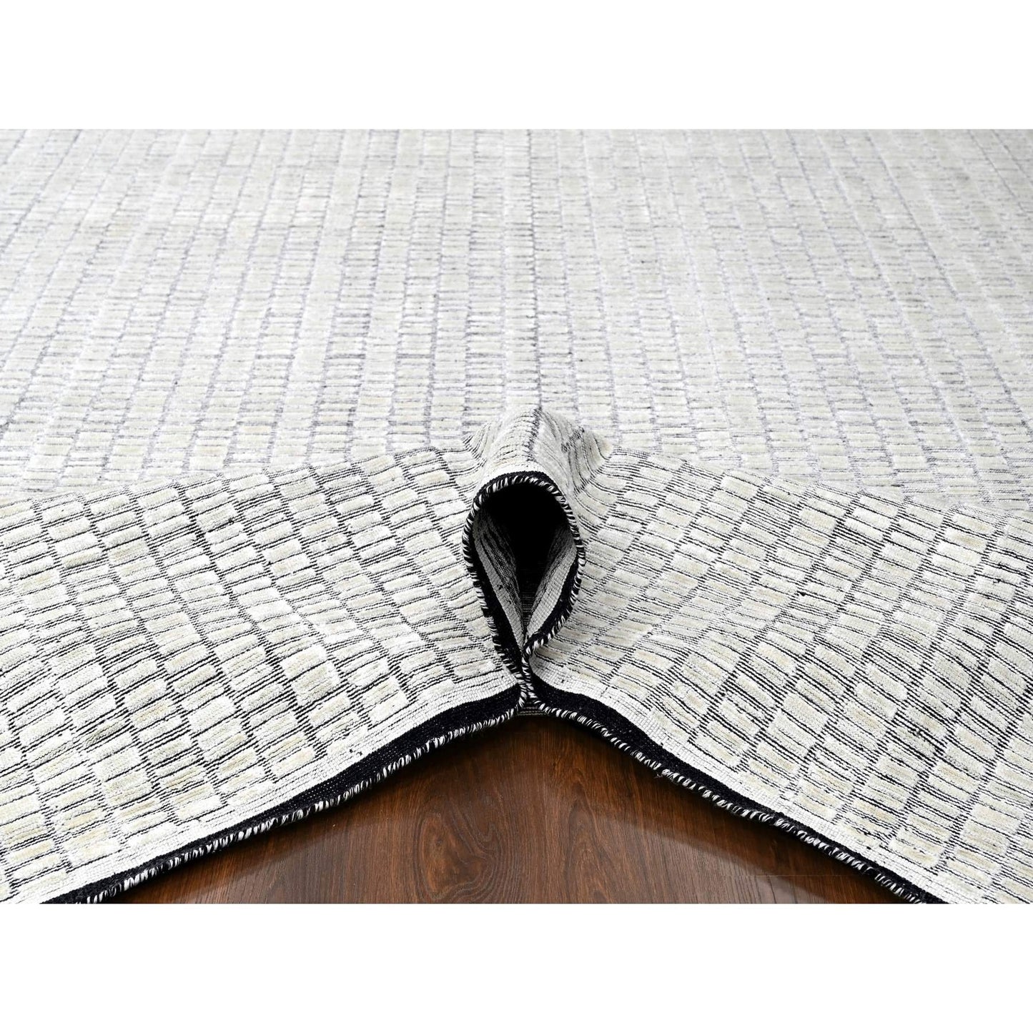 12'2"X18' Snow White Modern Roman Design Hand Loomed Oversized Rug