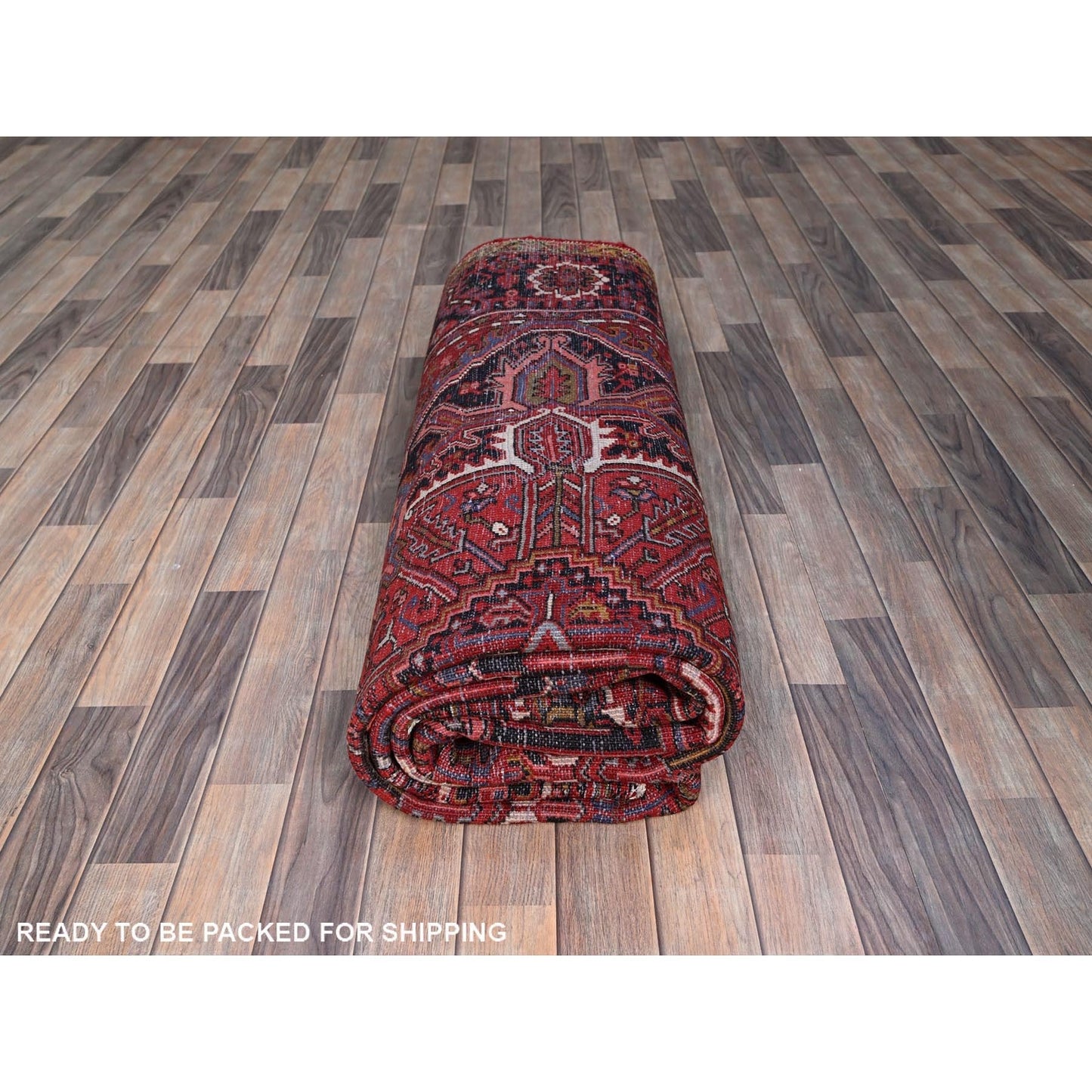 8'4"X11'3" Candy Apple Red With Salt White Corners Old Heris Oriental Rug