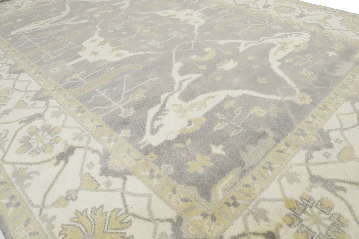 ft Handmade Pastel Brown Floral Oushak Oriental Rug Muted Wool Carpet 10X14