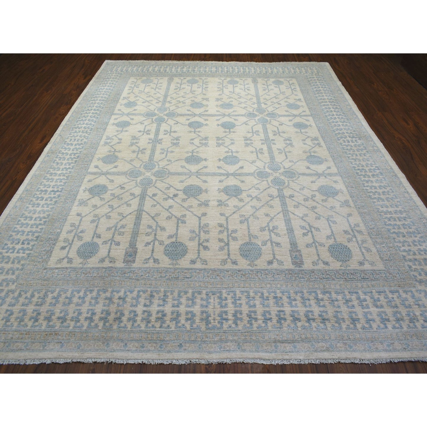 9'X11' Ivory Milk Wash Peshawar, Hand Knotted Pure Wool Natural Dyes, Rug