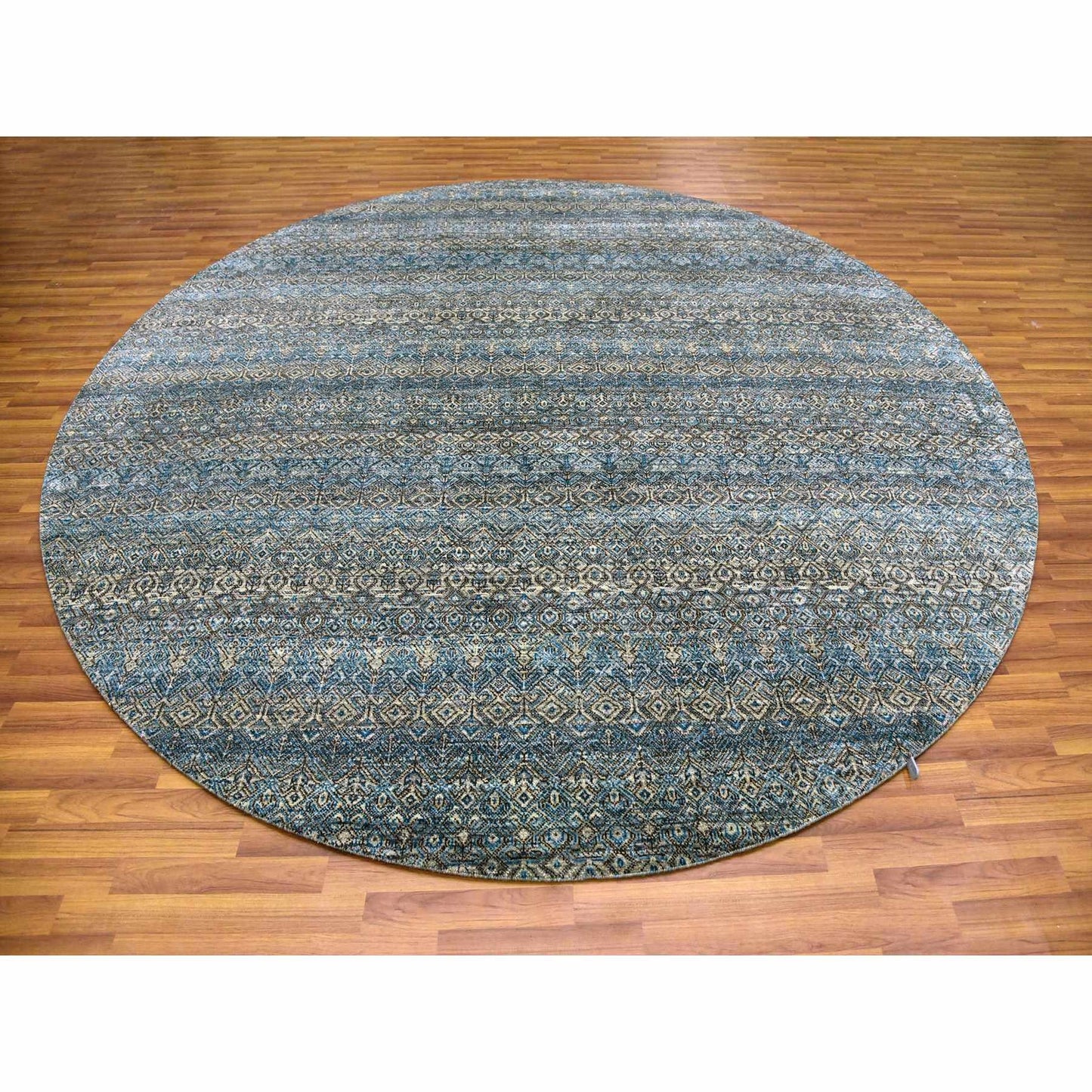 10'X10' Blue 100% Wool Hand Knotted Kohinoor Herrita Design Round Rug