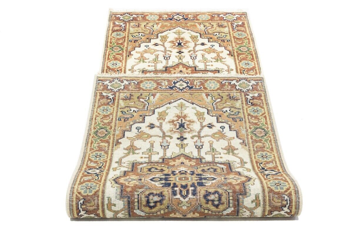 Heriz Serapi Oriental Runner Rug Geometric Design