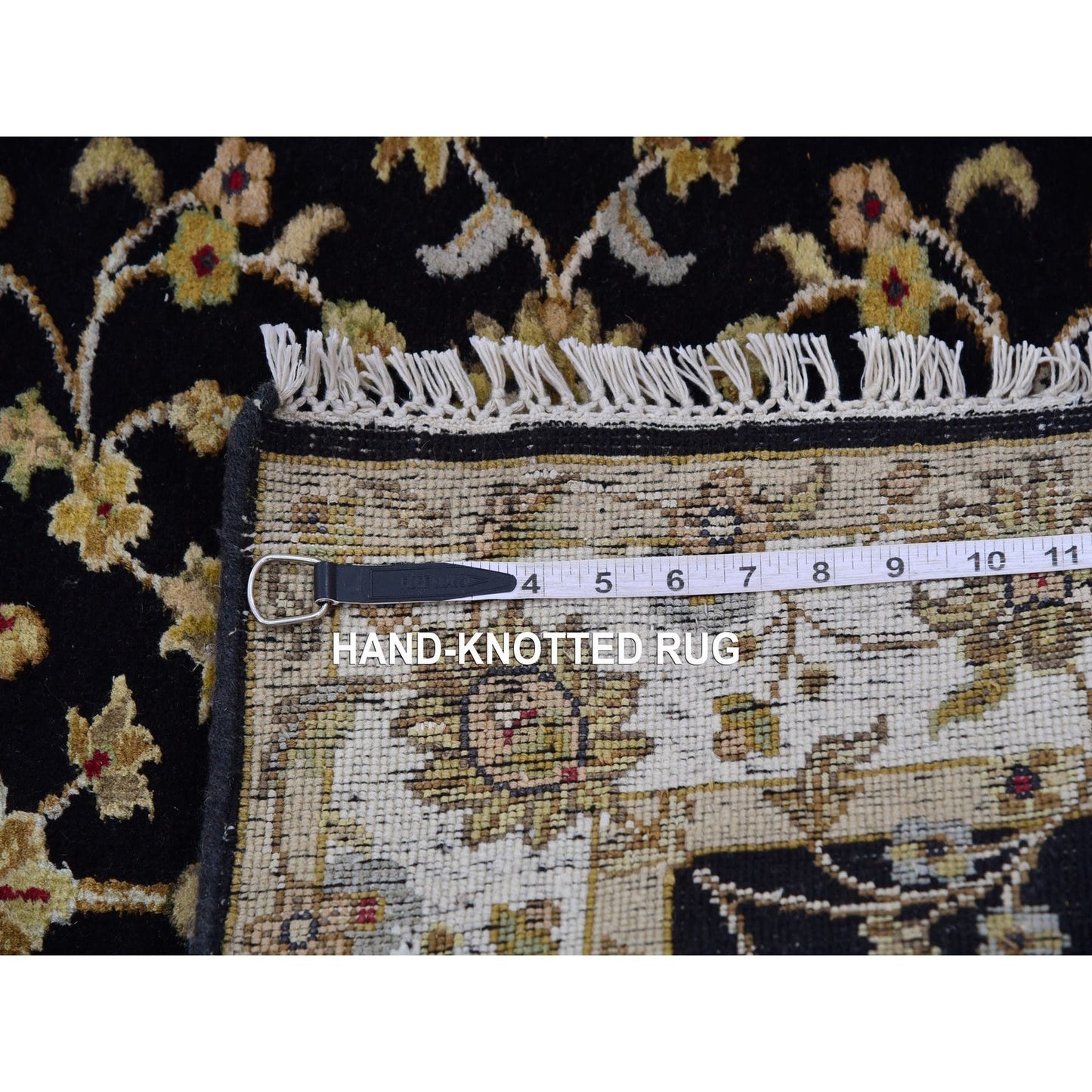 3'1"X12'2" Caviar Black Rajasthan Hand Knotted Wool Silk Runner Rug