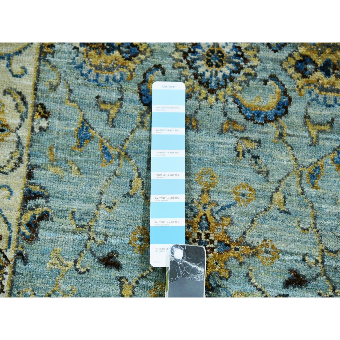 2'6"X25'8" Cerulean Blue Pure Wool Hand Knotted Shah Abbas Xl Runner Rug