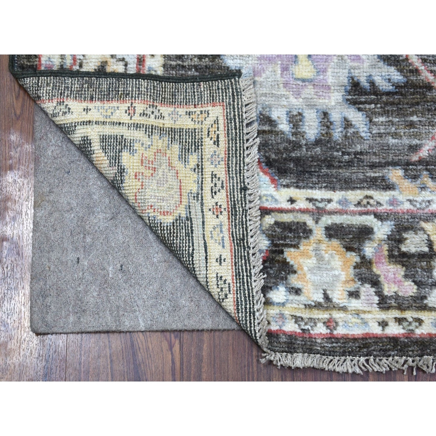 2'10"X9'10" Charcoal Black Angora Oushak Soft Wool Handknotted Runner Rug