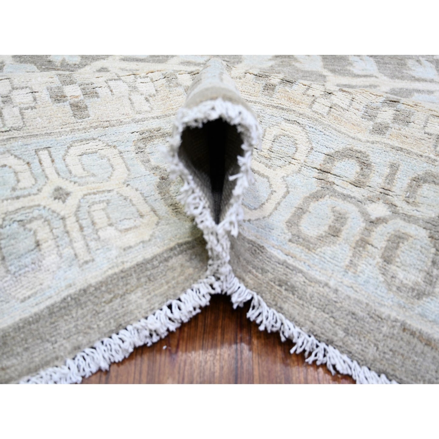 11'2"X14'3" Gray Washed Out Peshawar Hand Knotted Pure Wool Oversized Rug