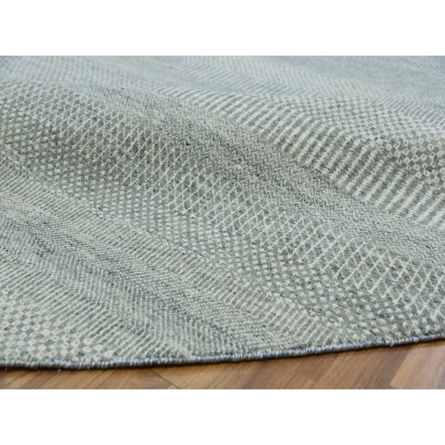 13'X13' Repose Gray Shiny Undyed Wool Hand Knotted Modern Grass Round Rug