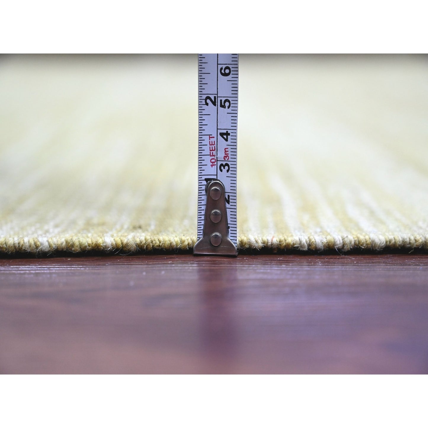 8'8"X12' Green Solid Design Hand Woven Hand Spun Wool Flat Weave Rug